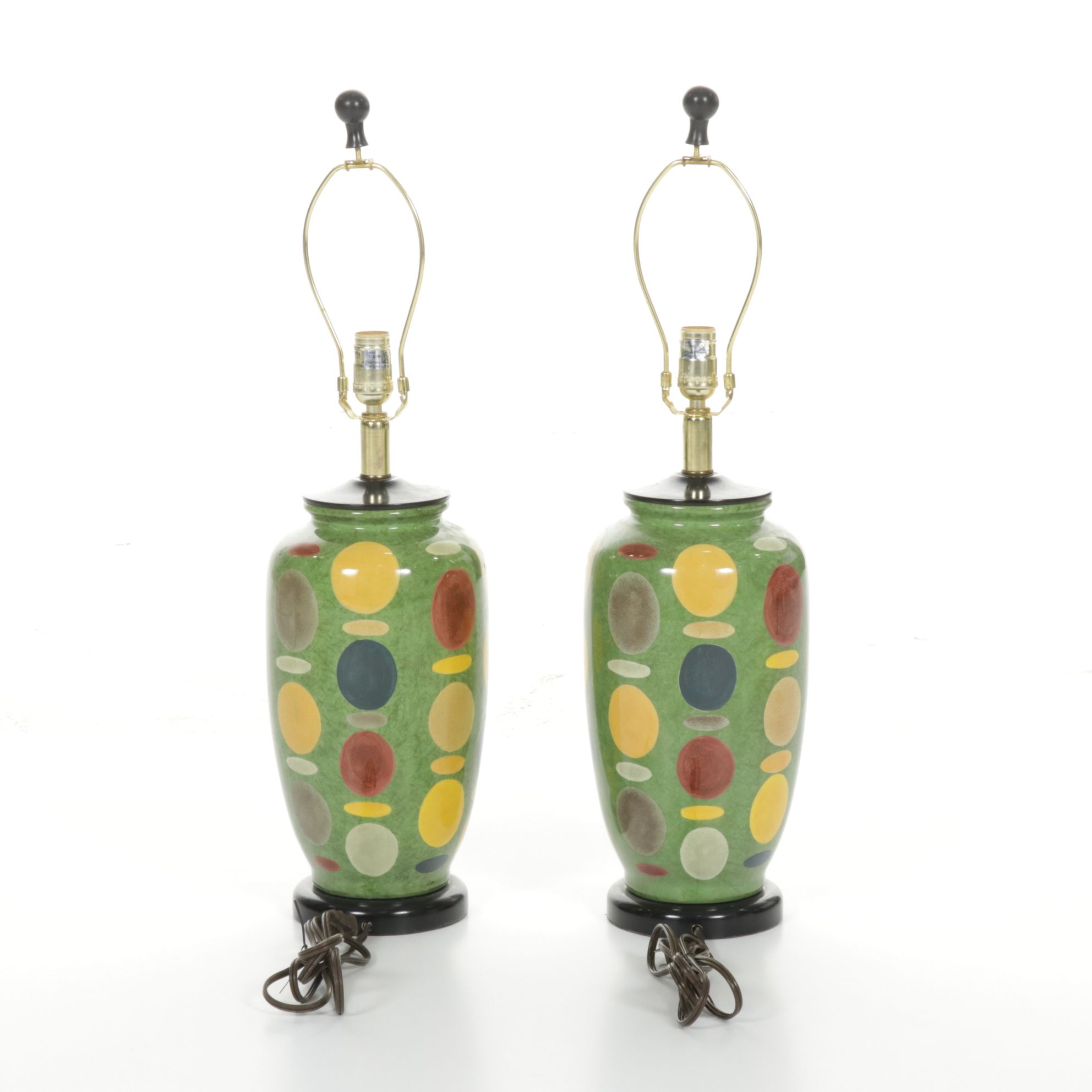 Pair of Pop Art Style Ceramic Table Lamps with Dot and Dash Pattern