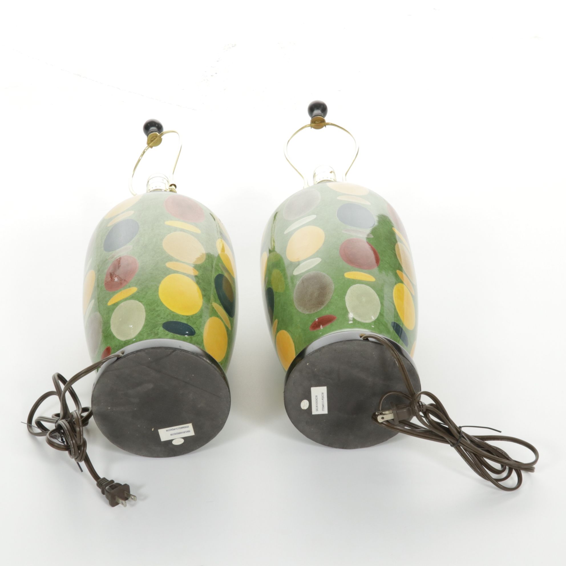 Pair of Pop Art Style Ceramic Table Lamps with Dot and Dash Pattern