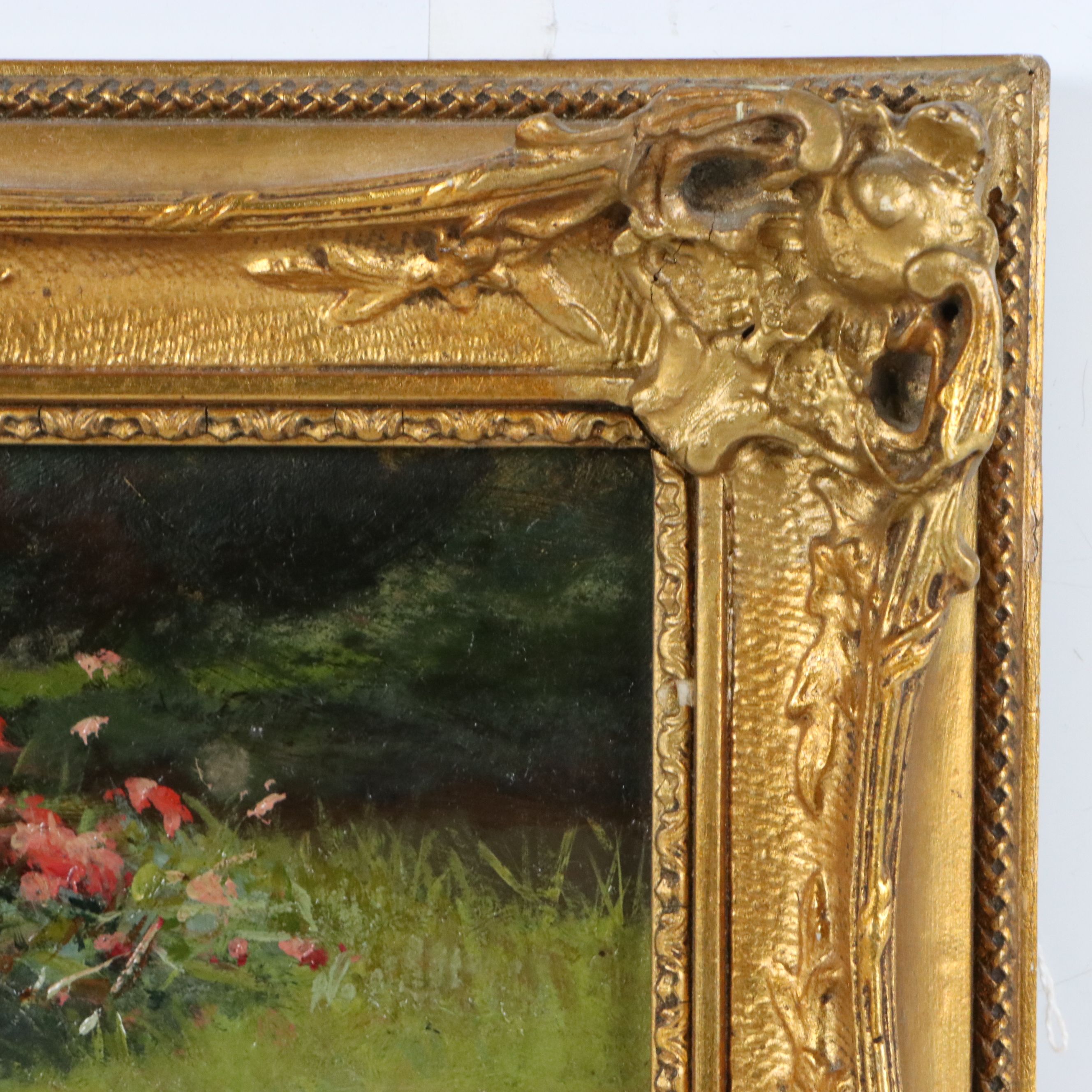 Gaston Renault Oil Painting of Girl Laying on Grass, 1882