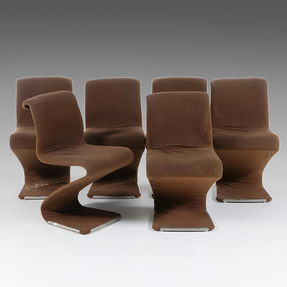 Set of Six Sculptural Cantilevered "S" Dining Chairs, Late 20th Century