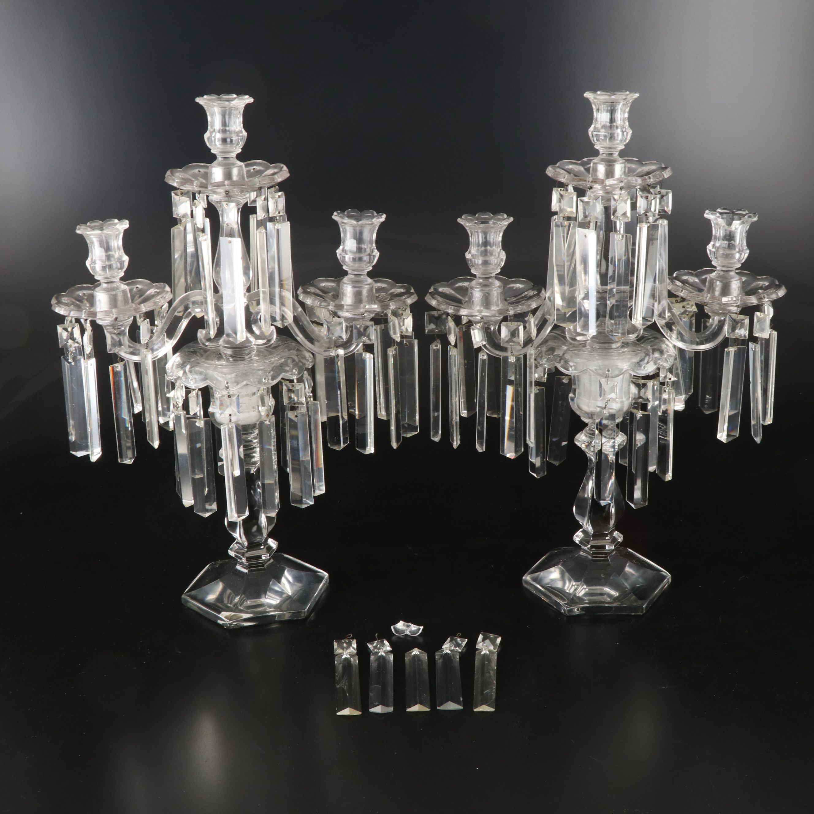 Vintage Three-Arm Crystal Candelabrum with Prisms