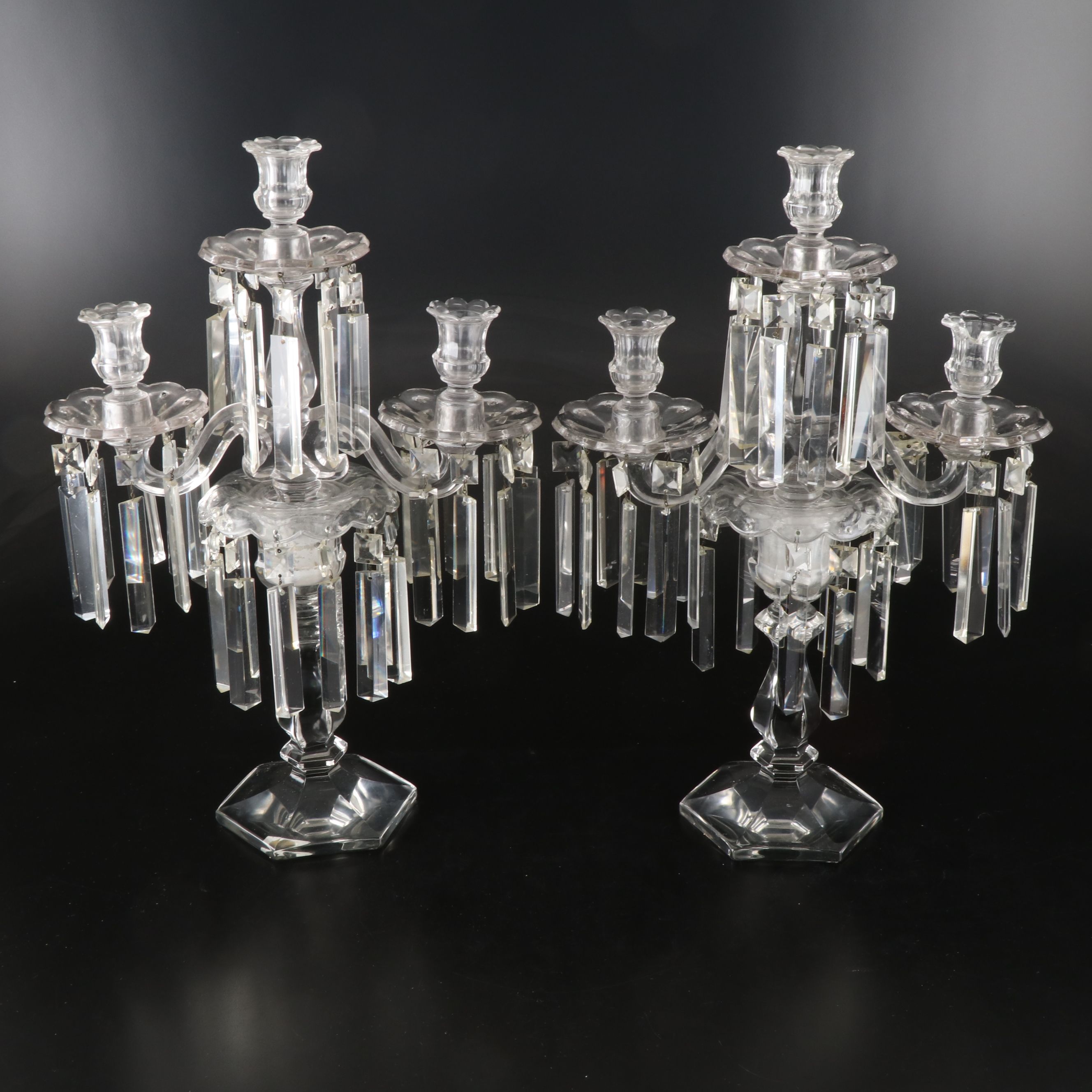 Vintage Three-Arm Crystal Candelabrum with Prisms
