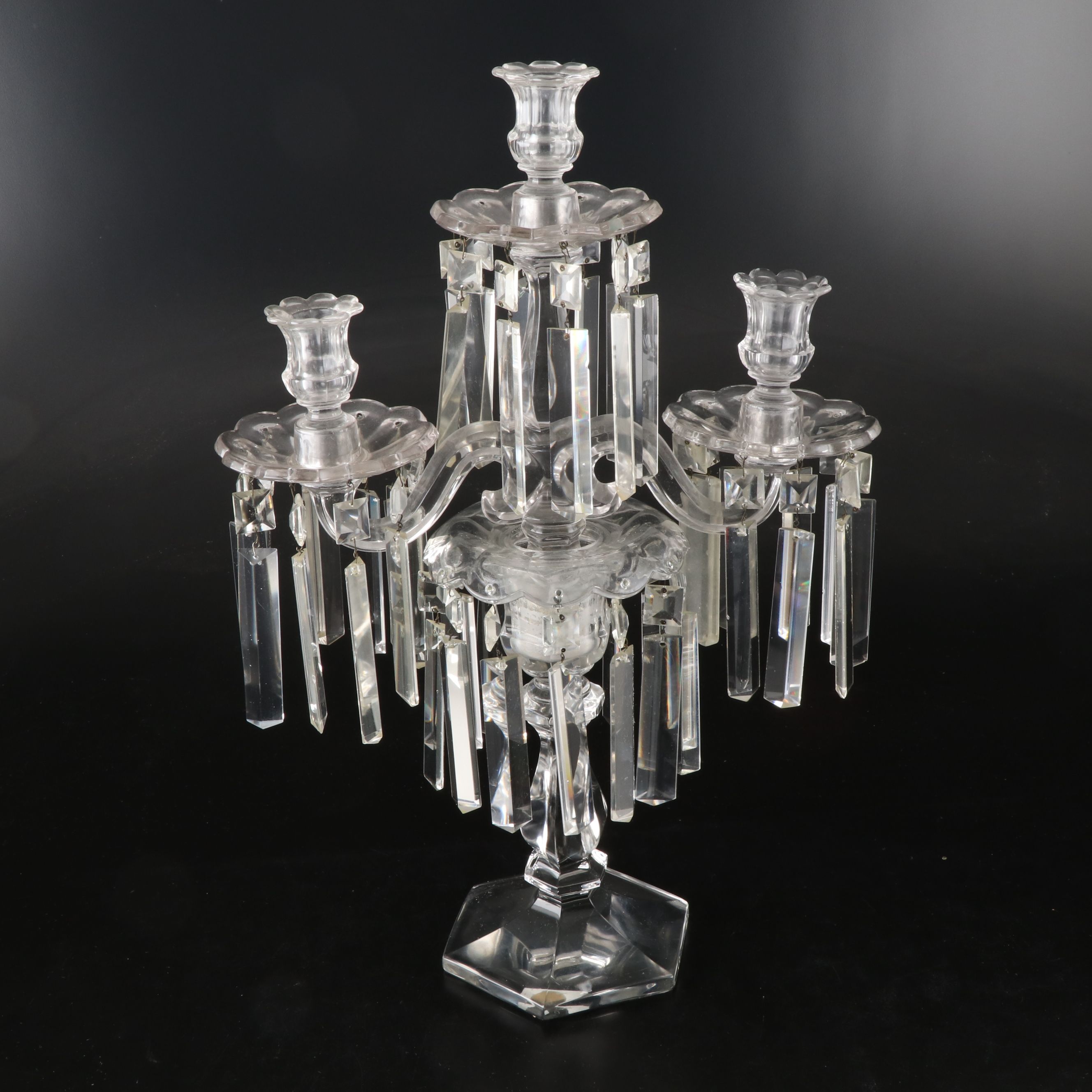 Vintage Three-Arm Crystal Candelabrum with Prisms