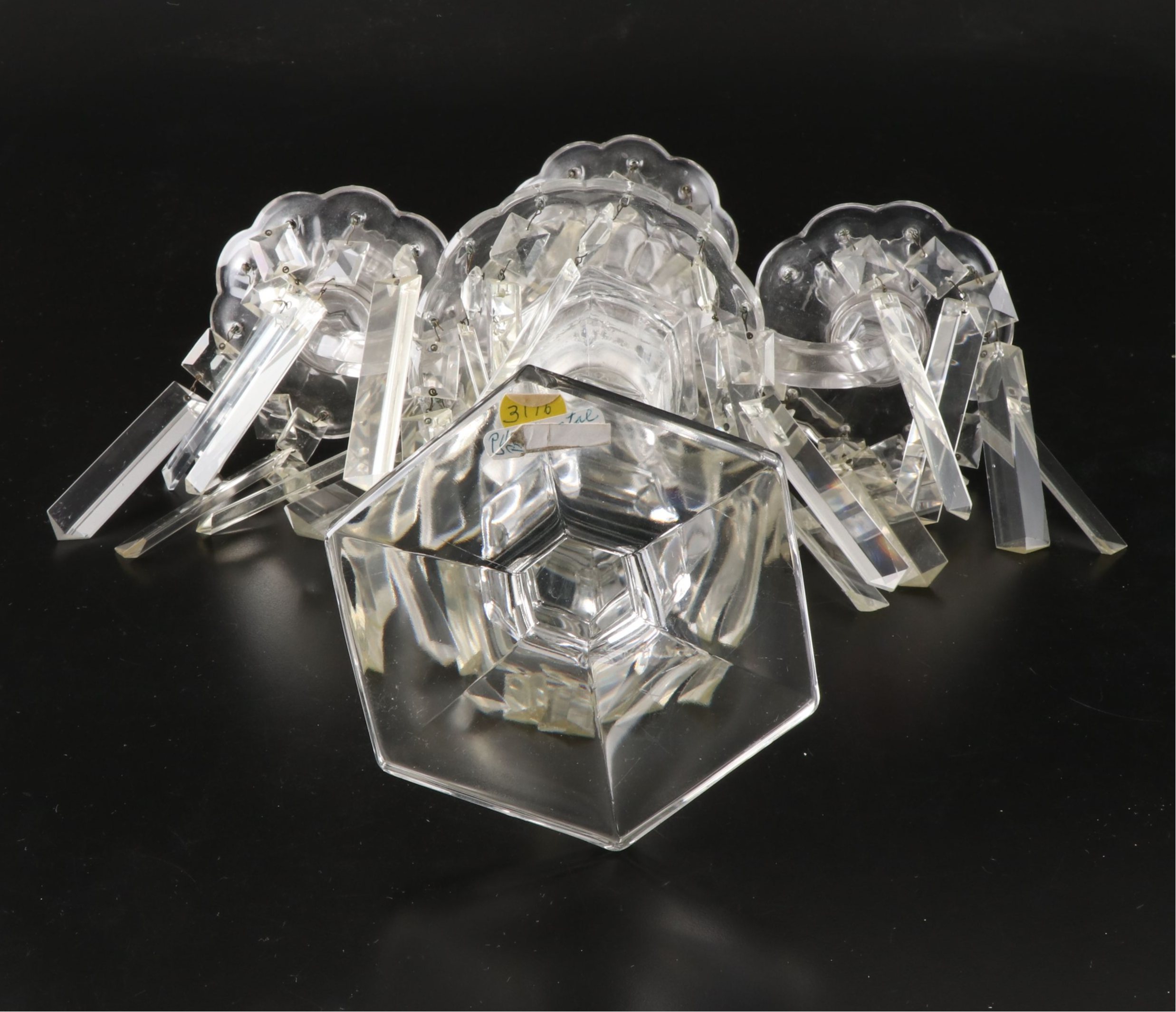 Vintage Three-Arm Crystal Candelabrum with Prisms