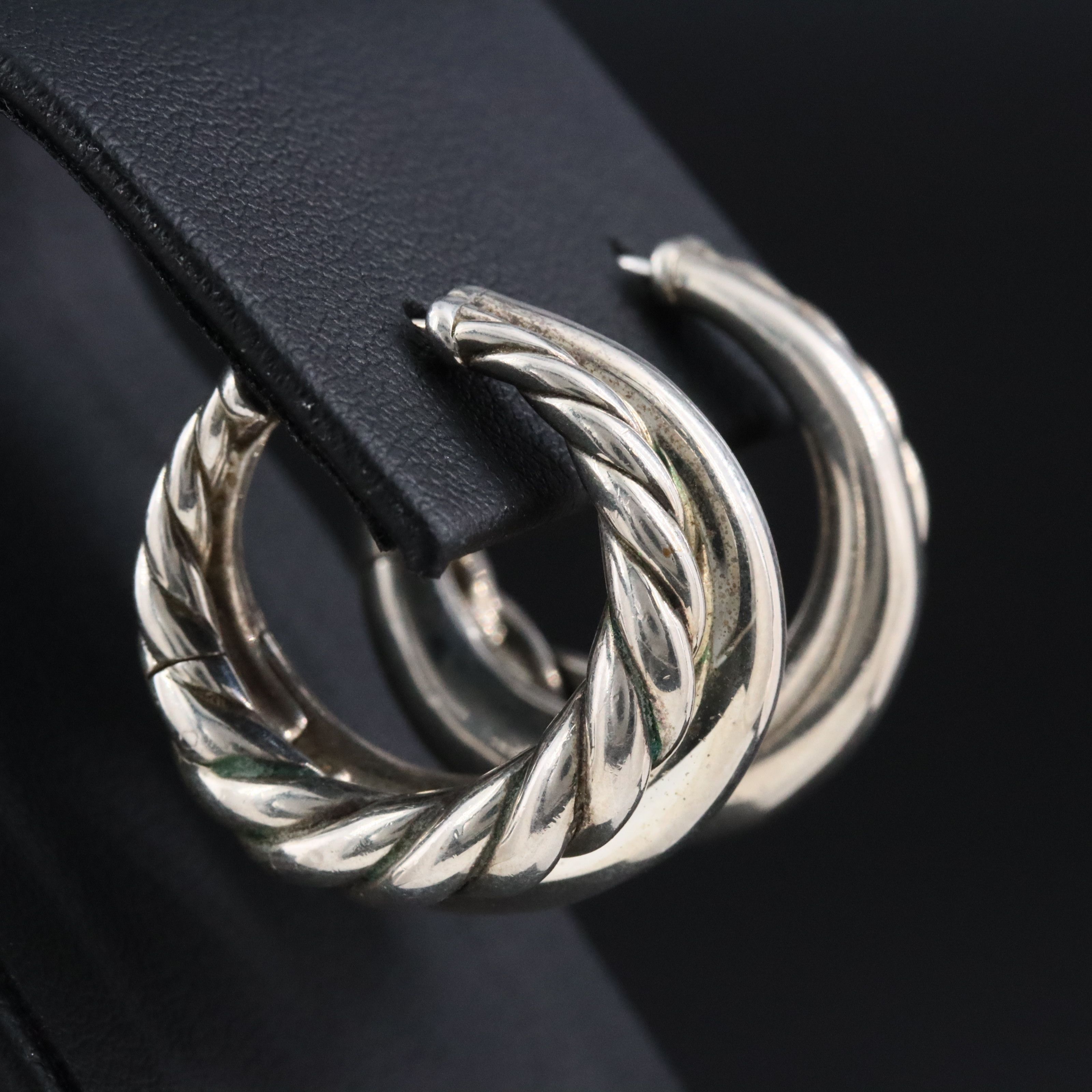 David Yurman Mercer Sterling Double Row Cable Hoop Earrings