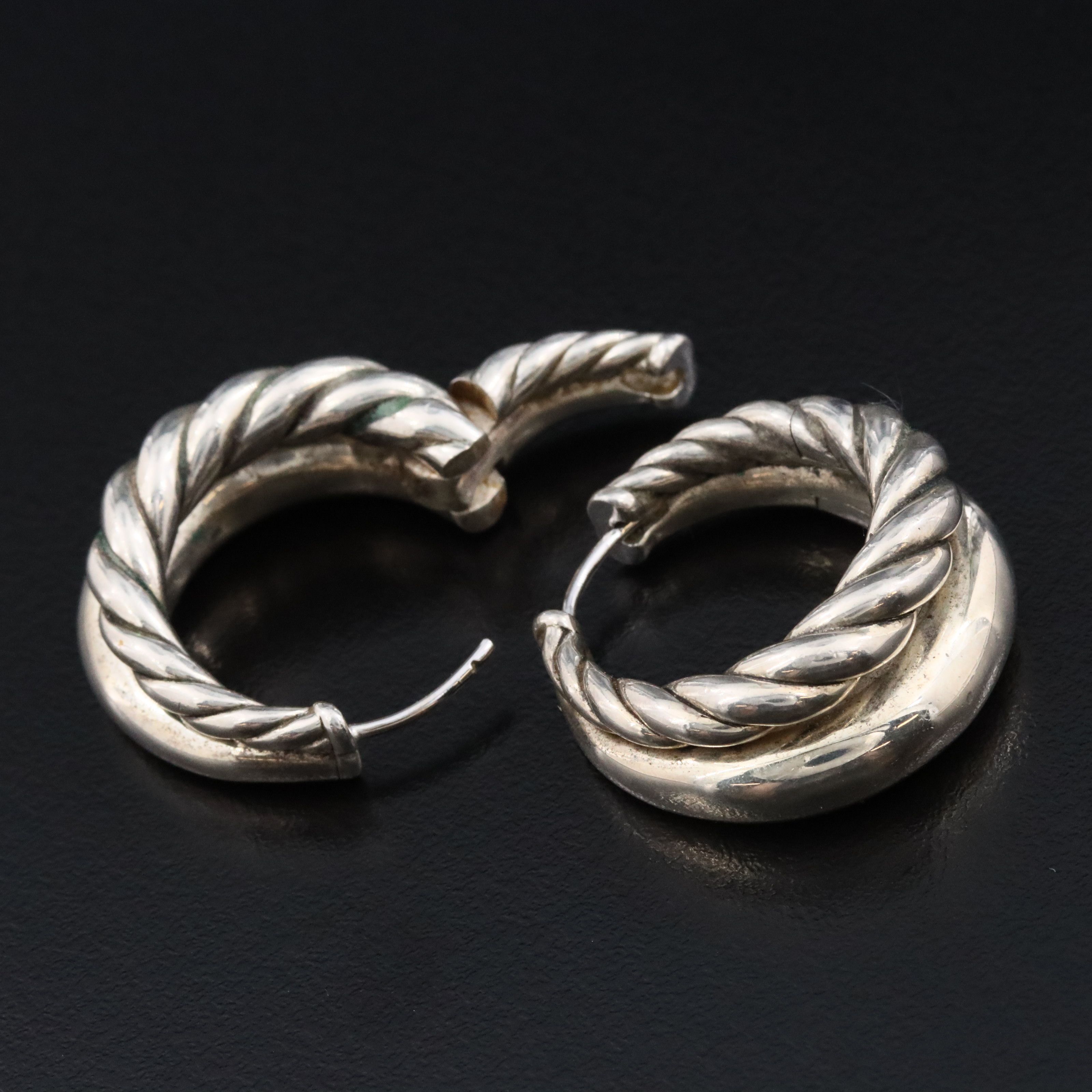 David Yurman Mercer Sterling Double Row Cable Hoop Earrings