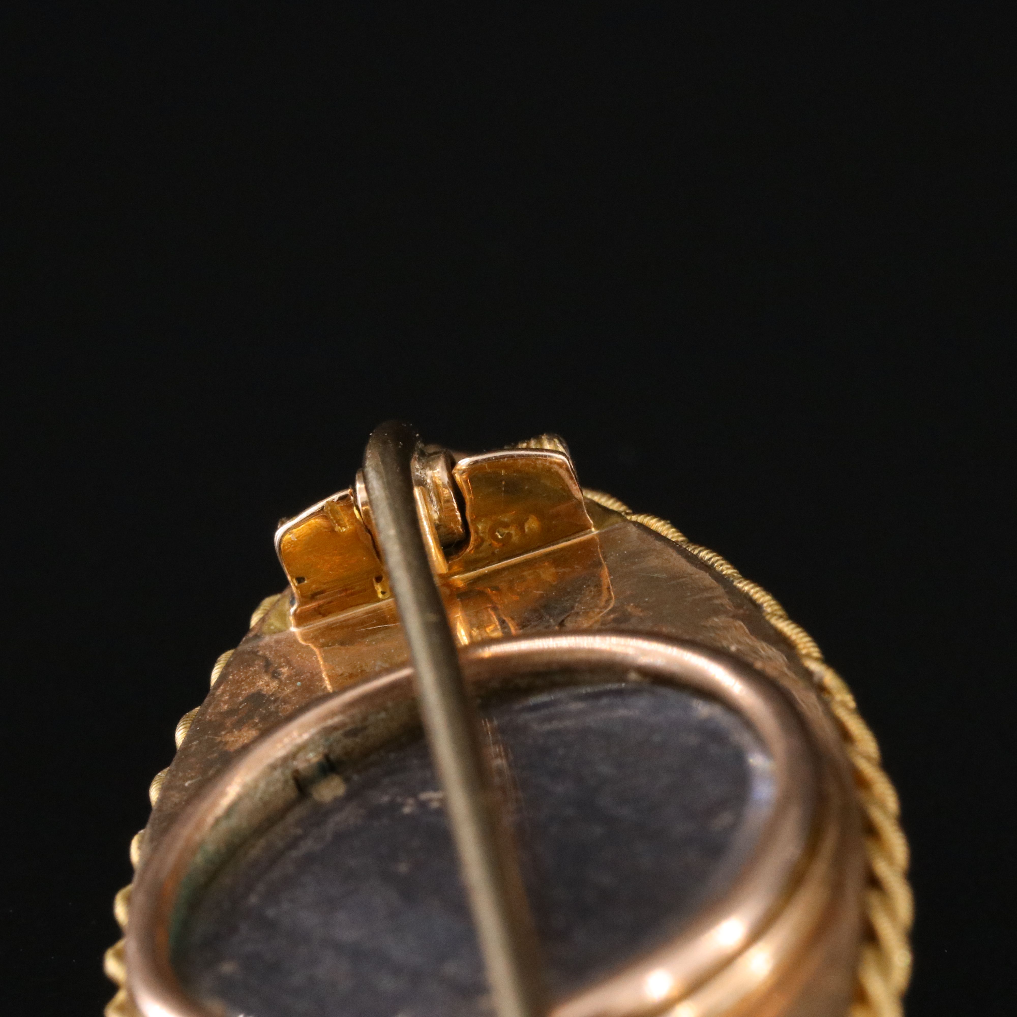 Victorian 14K Black Onyx Navette and Seed Pearl Mourning Brooch