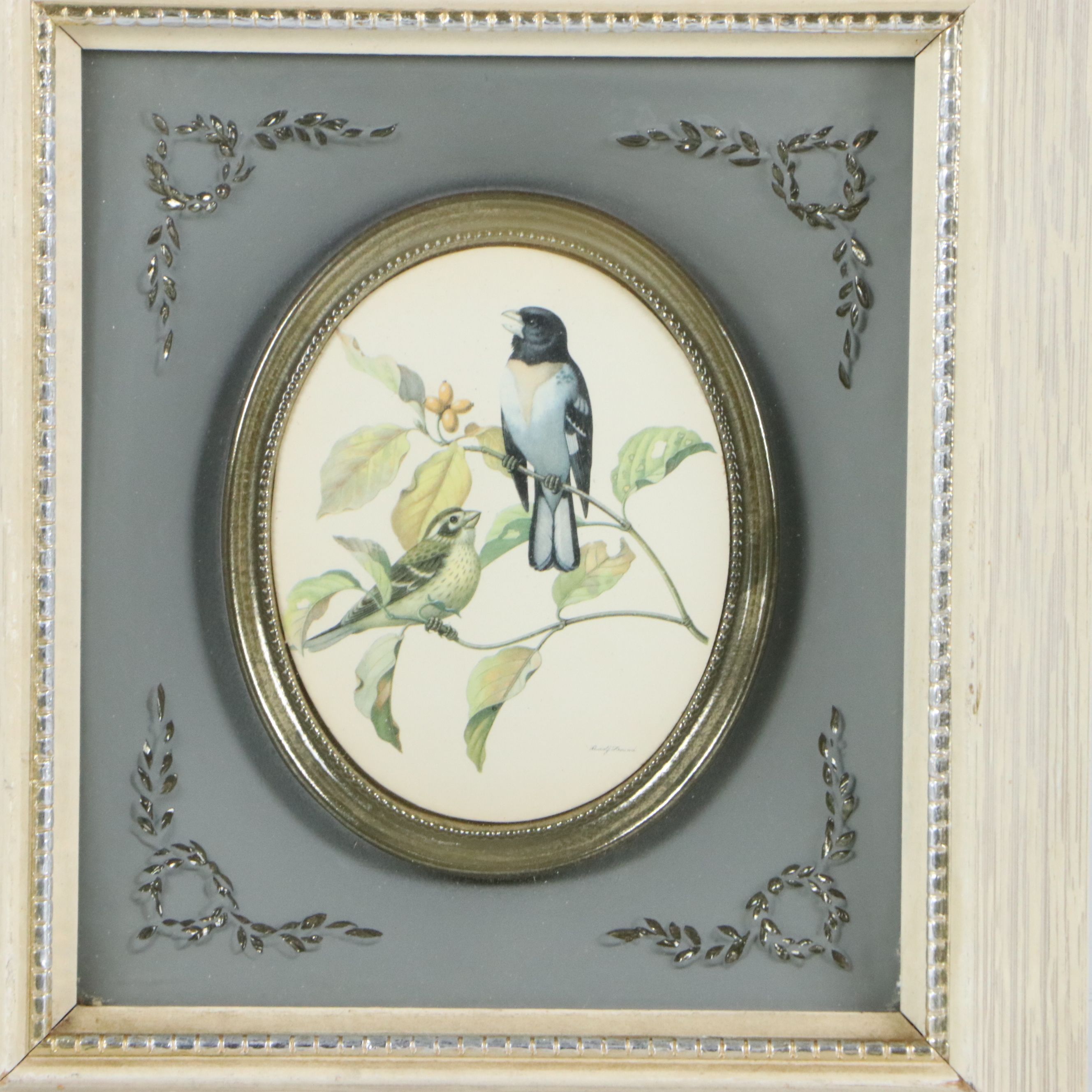 After Rudolph Freund Offset Lithograph "Rose-breasted Grosbeak on Fall Dogwood"