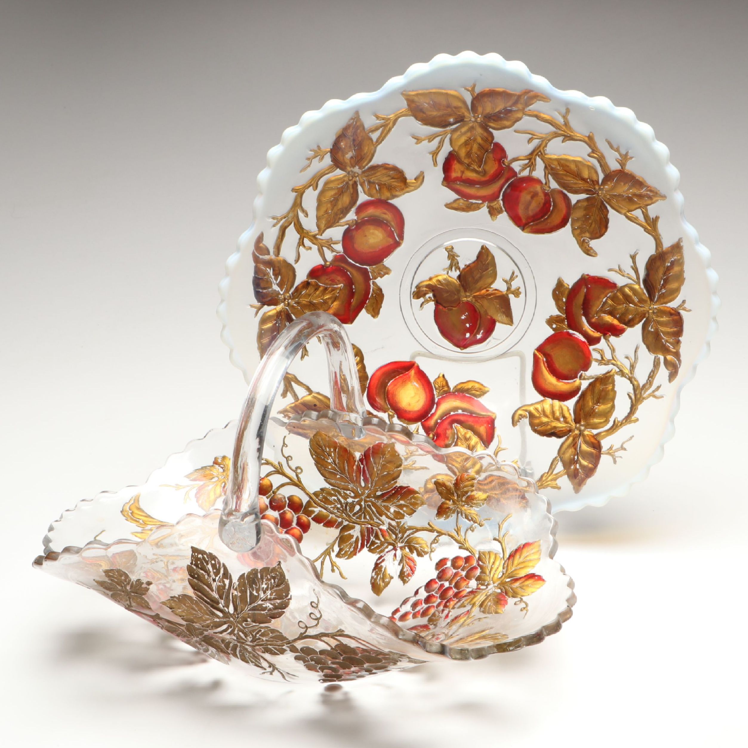 Goofus Glass Centerpiece and Basket Bowl, Early 20th Century