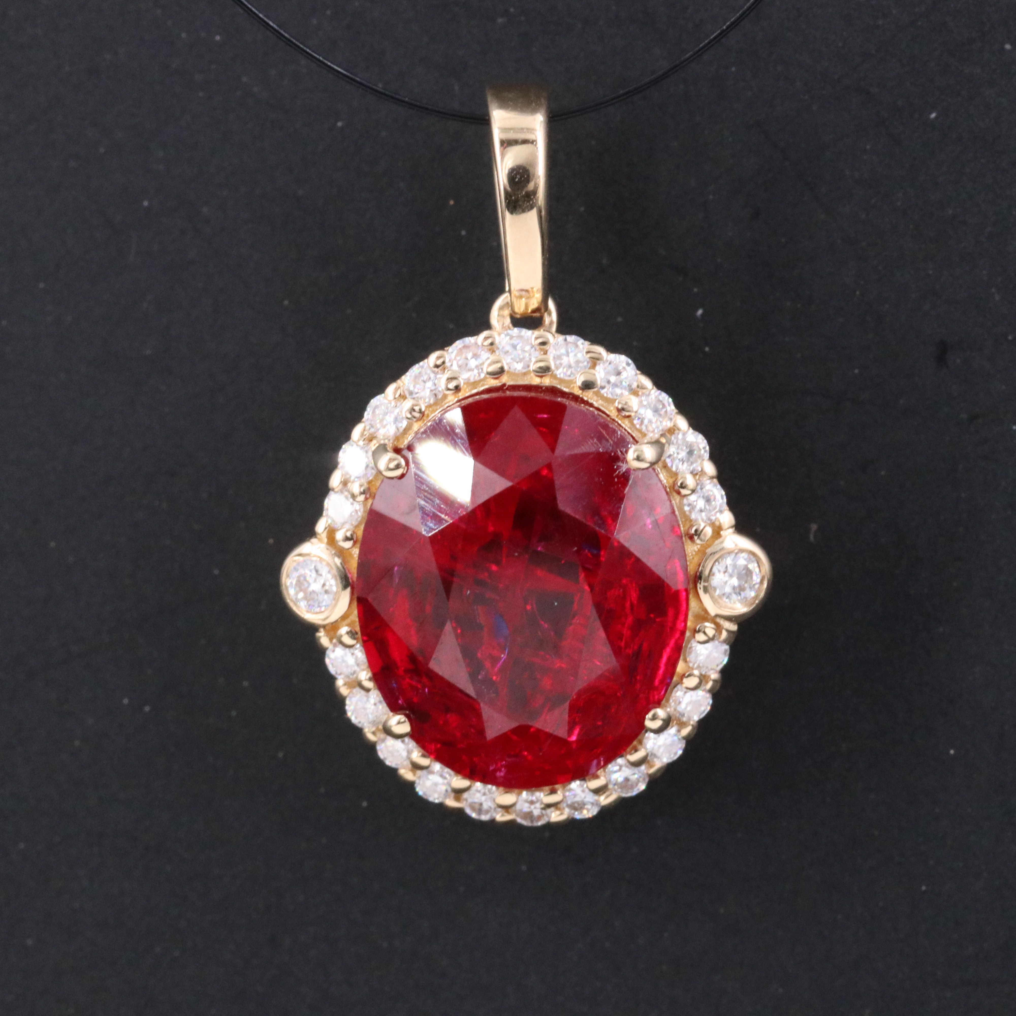 14K 4.23 CT Lab Grown Ruby and Moissanite Pendant