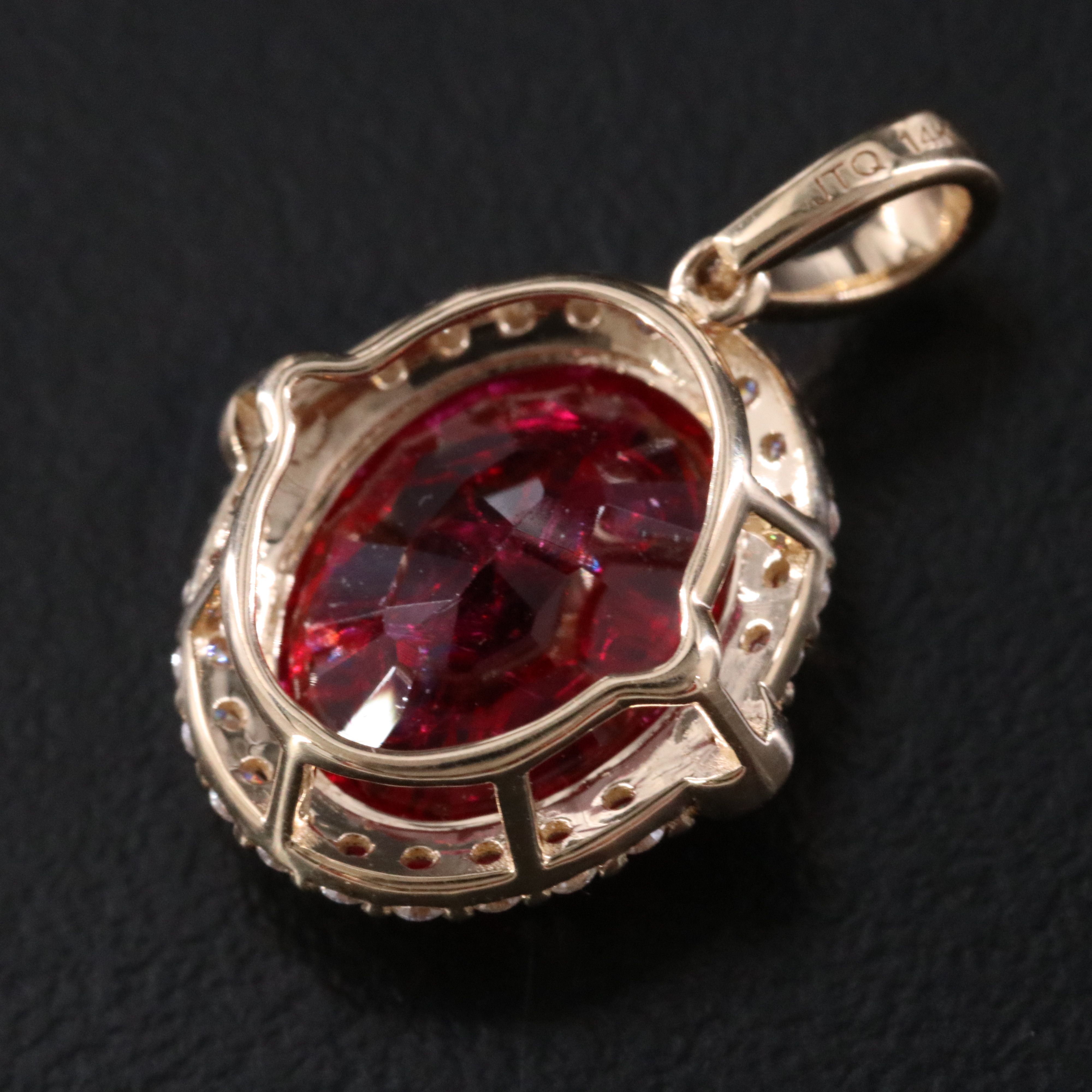 14K 4.23 CT Lab Grown Ruby and Moissanite Pendant