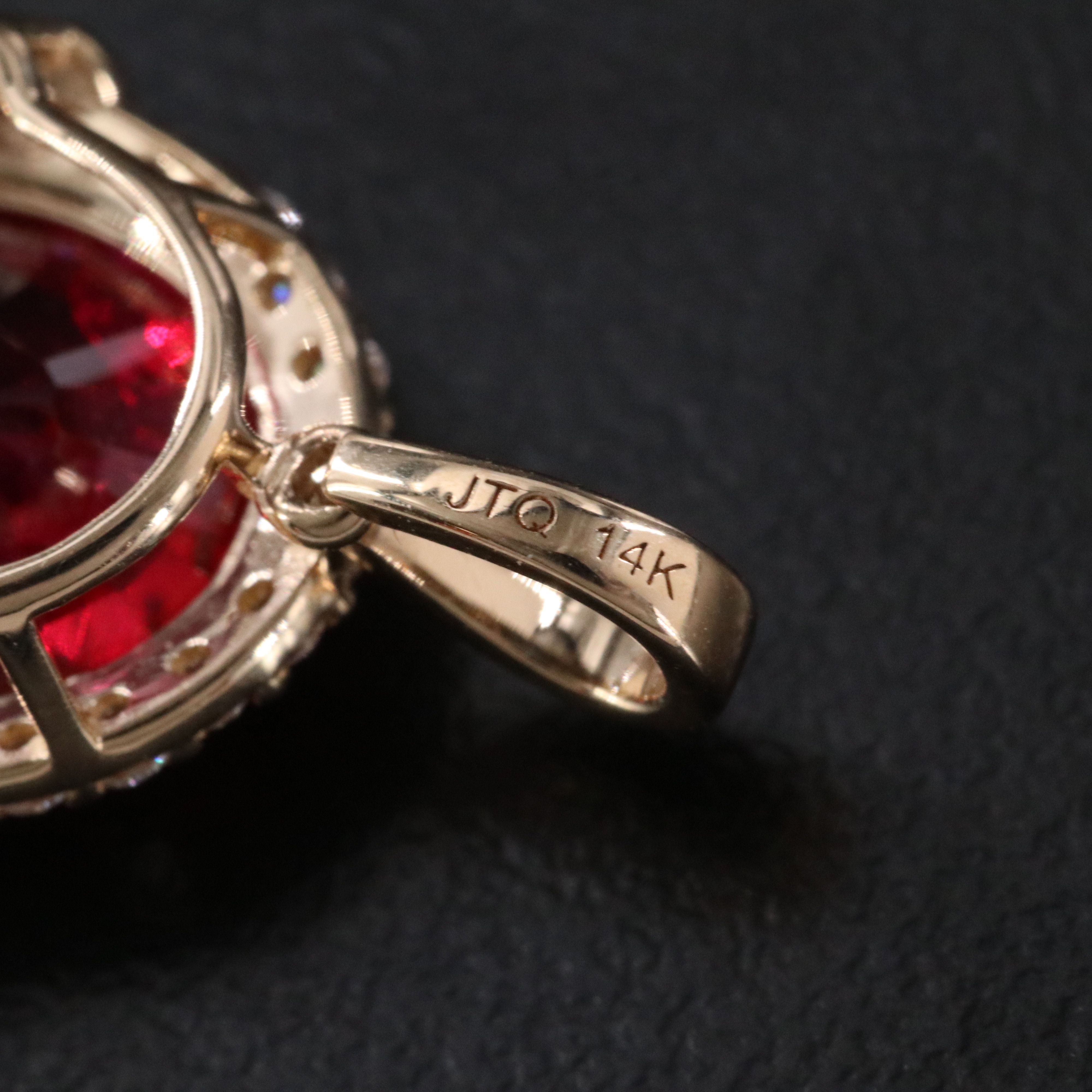 14K 4.23 CT Lab Grown Ruby and Moissanite Pendant