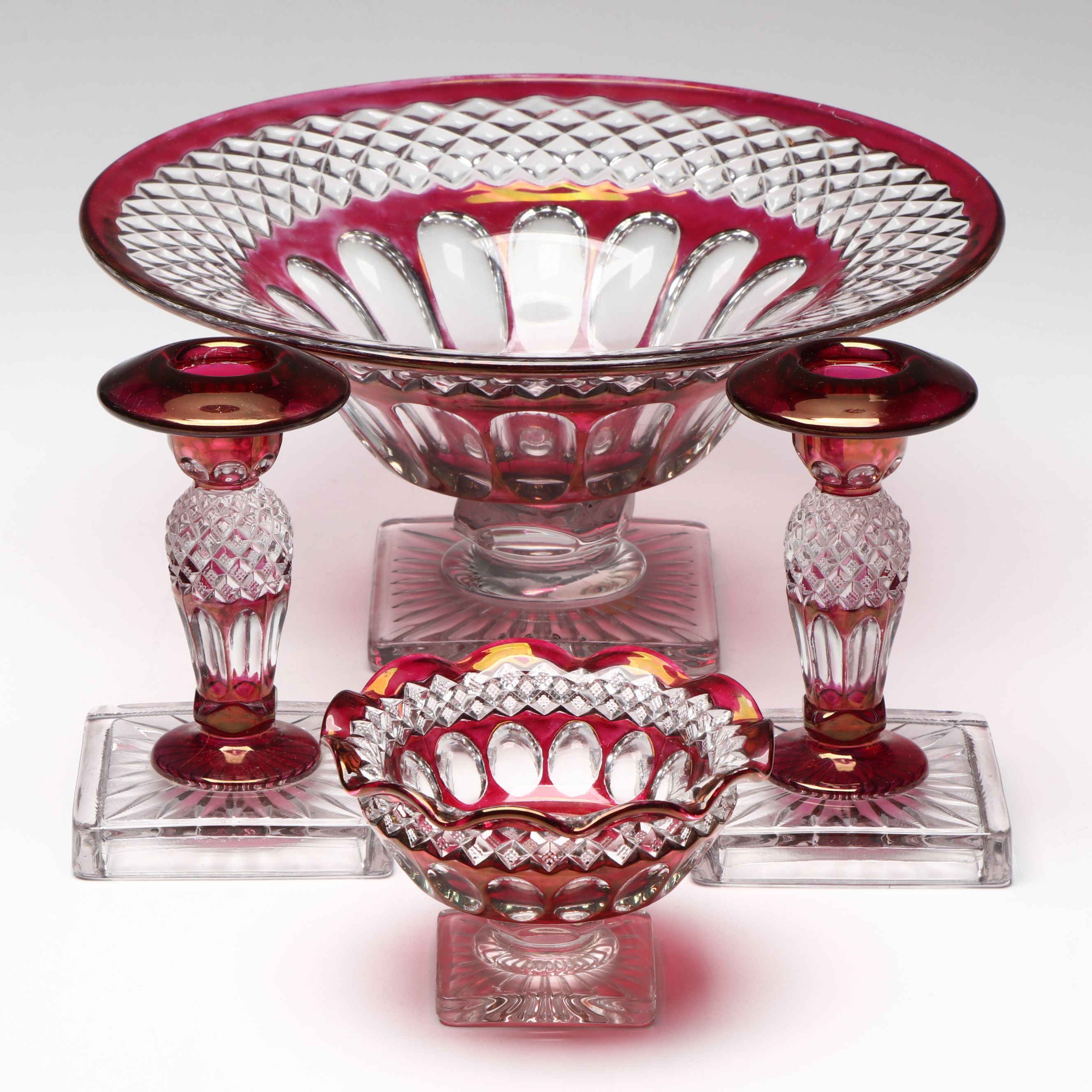 Zajecar Kristal and More Bohemian Glass Style Pedestal Bowls and Candlesticks