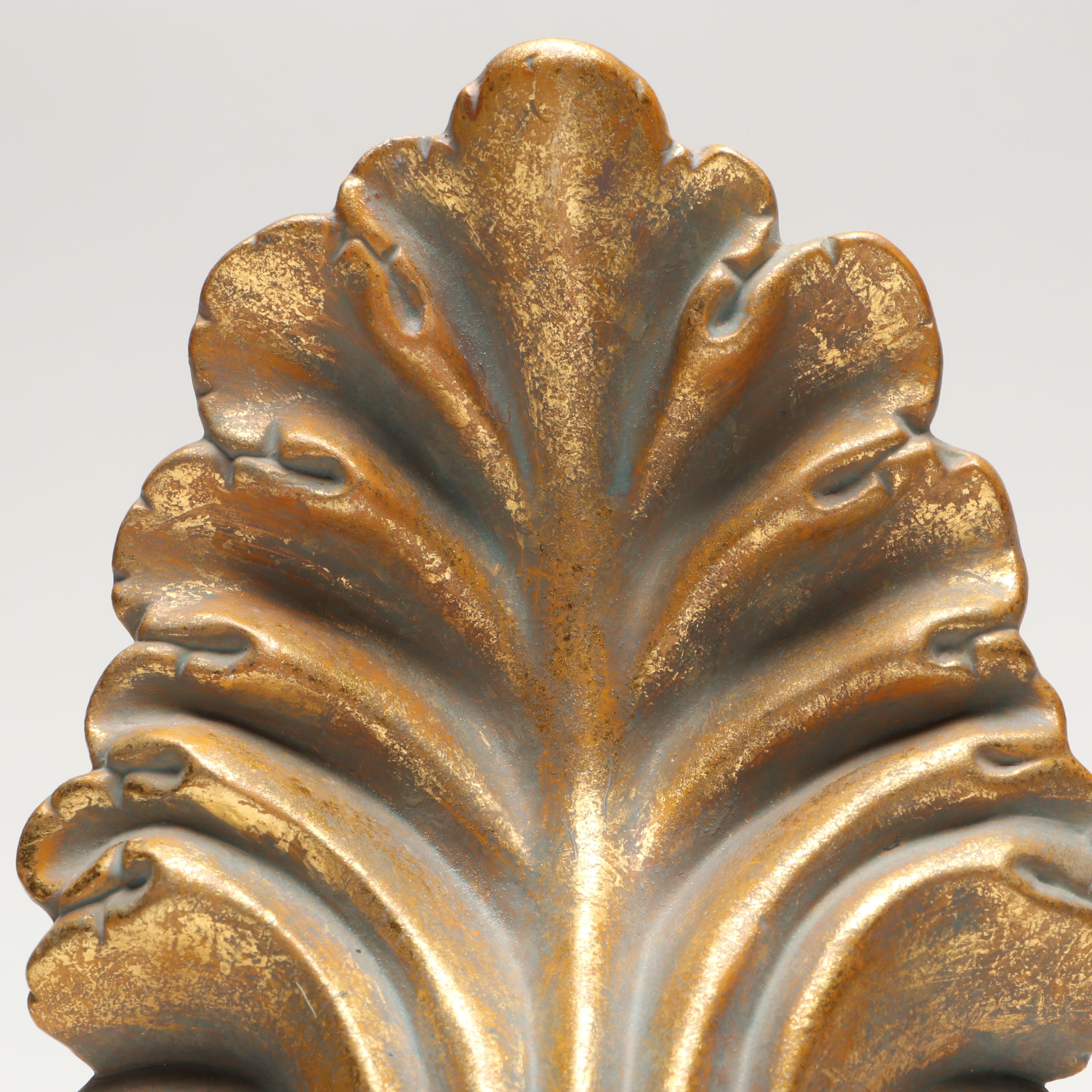 Baroque Style Metallic Finish Bookends and Ceramic Acanthus Leaf Wall Shelves