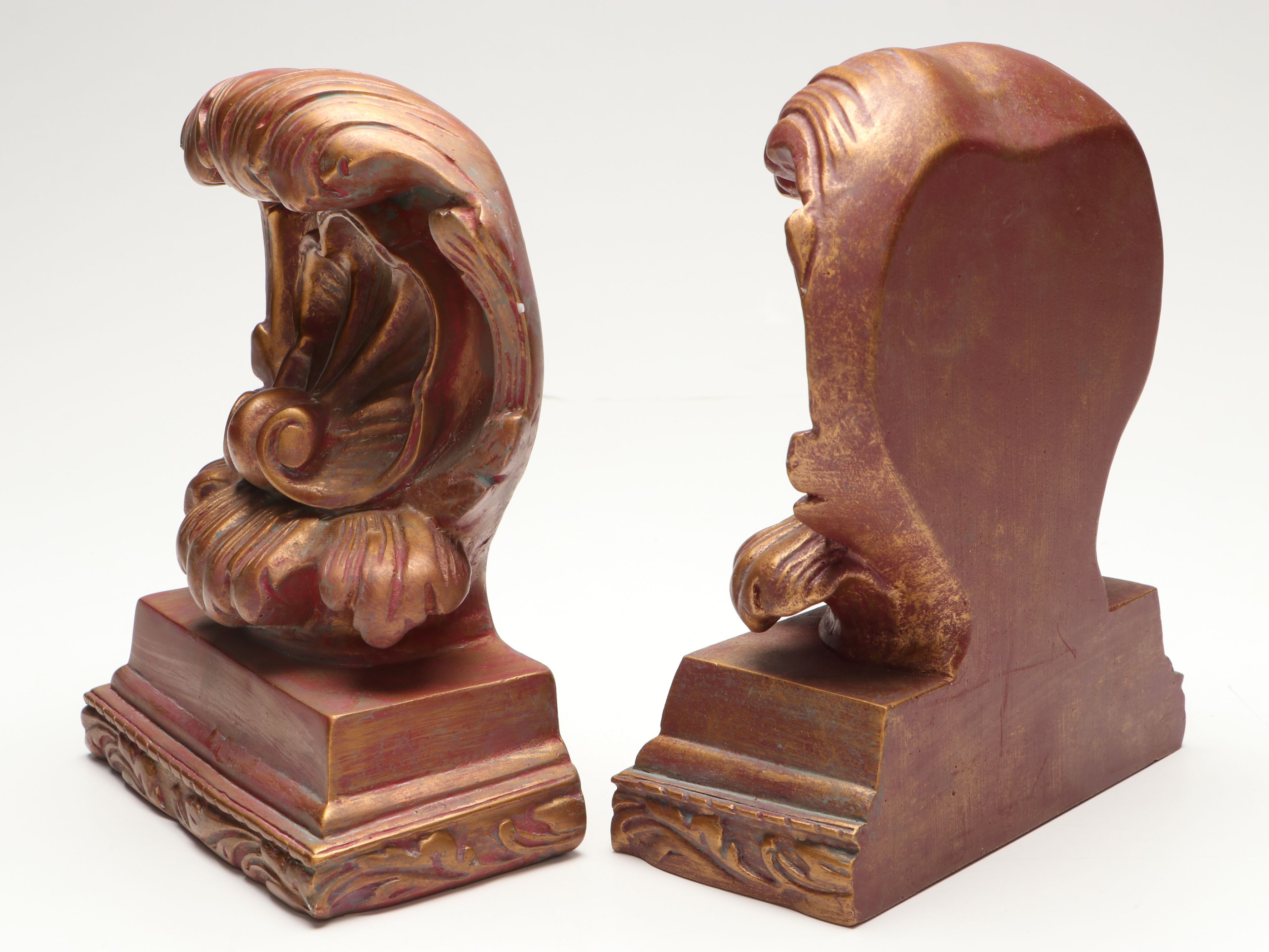 Baroque Style Metallic Finish Bookends and Ceramic Acanthus Leaf Wall Shelves