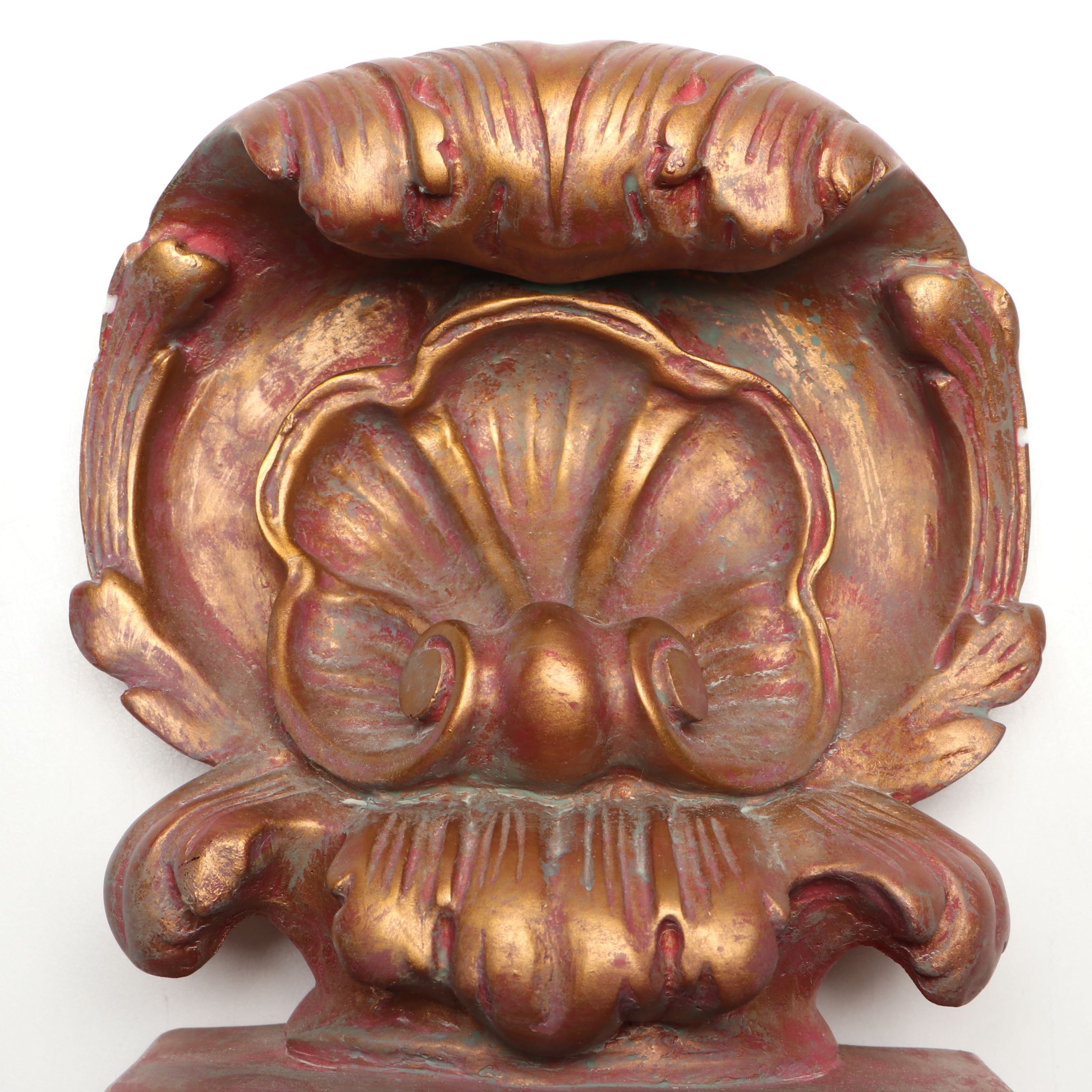 Baroque Style Metallic Finish Bookends and Ceramic Acanthus Leaf Wall Shelves