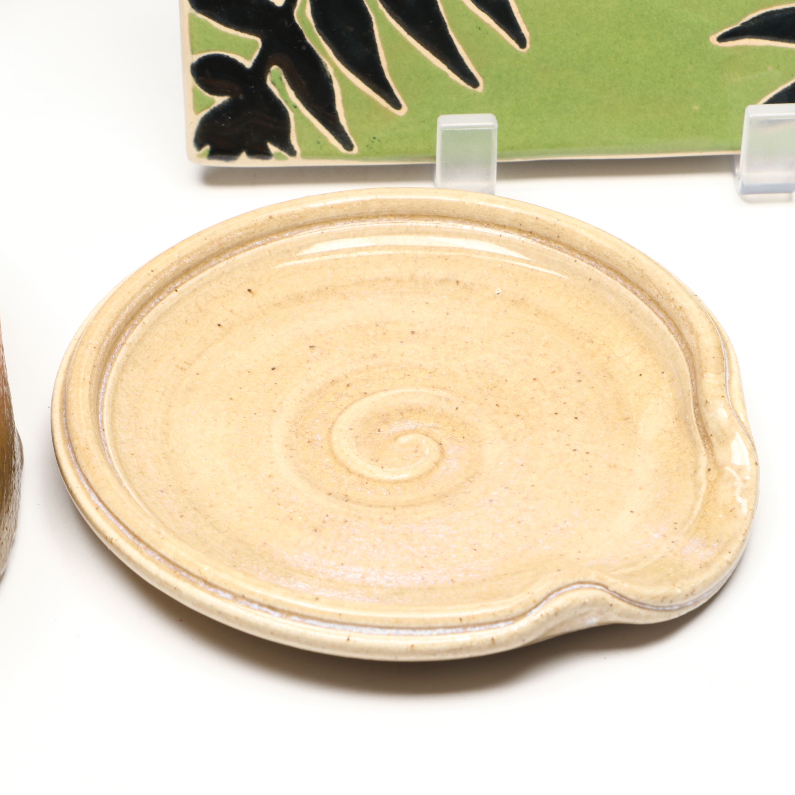 Signed Ceramic Art Pottery Flower Frog Vase, Baker and More Tableware