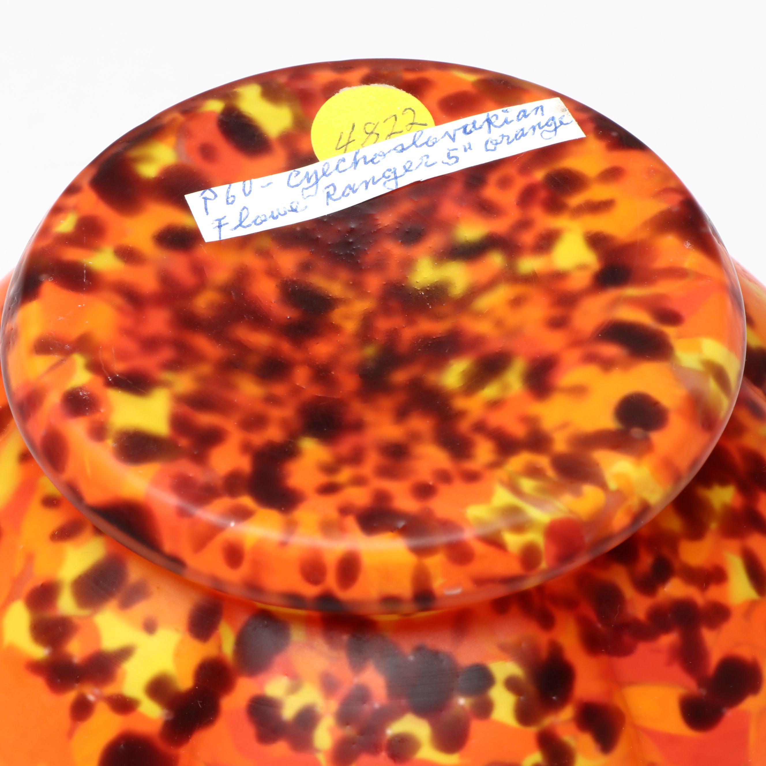 Czech Spatter Glass Flower Frog with Italian Murano "Millefiori" Cruet and Bell