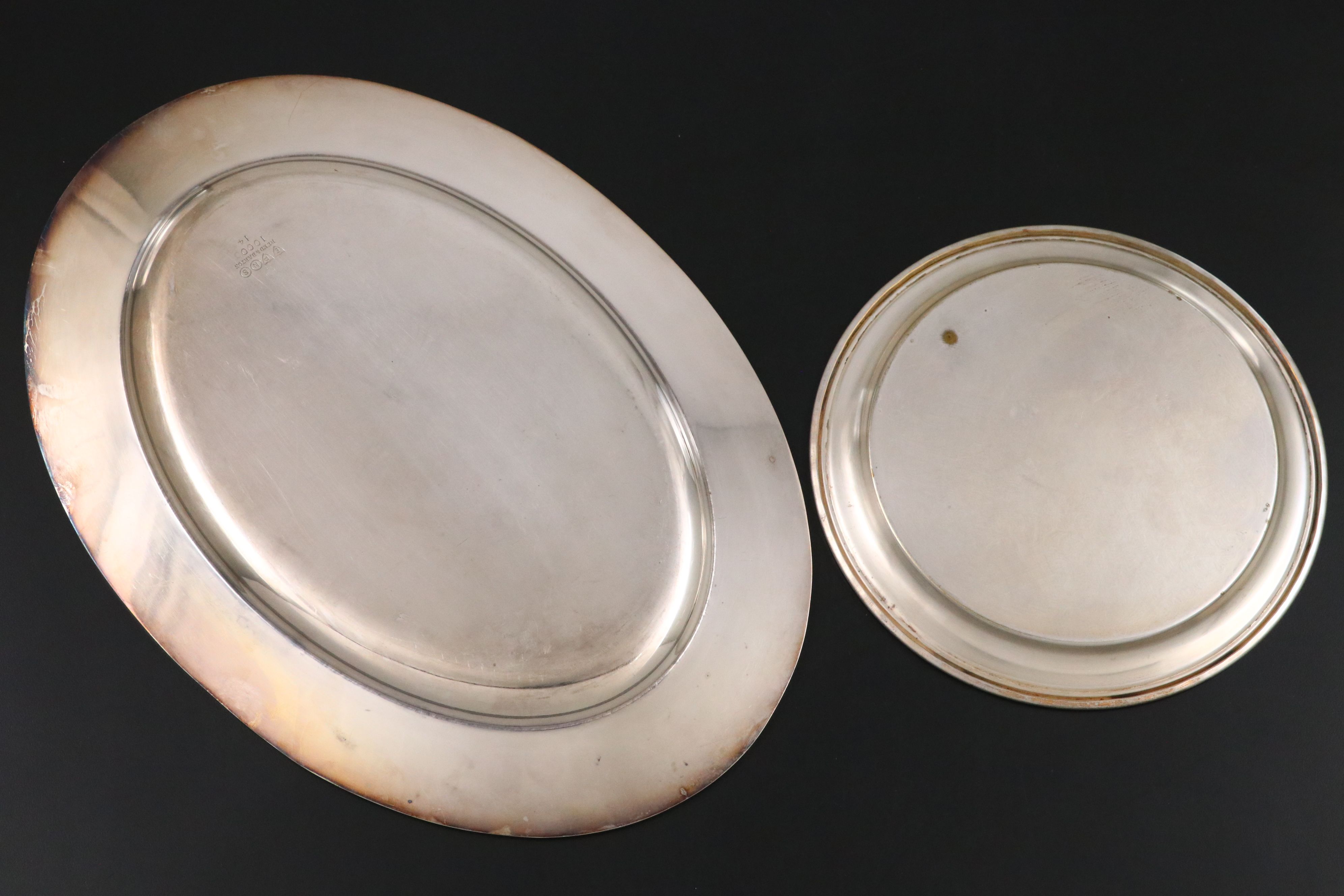 Oneida Victorian Style Silver Plate Tray with Other Metal and Glass Tableware