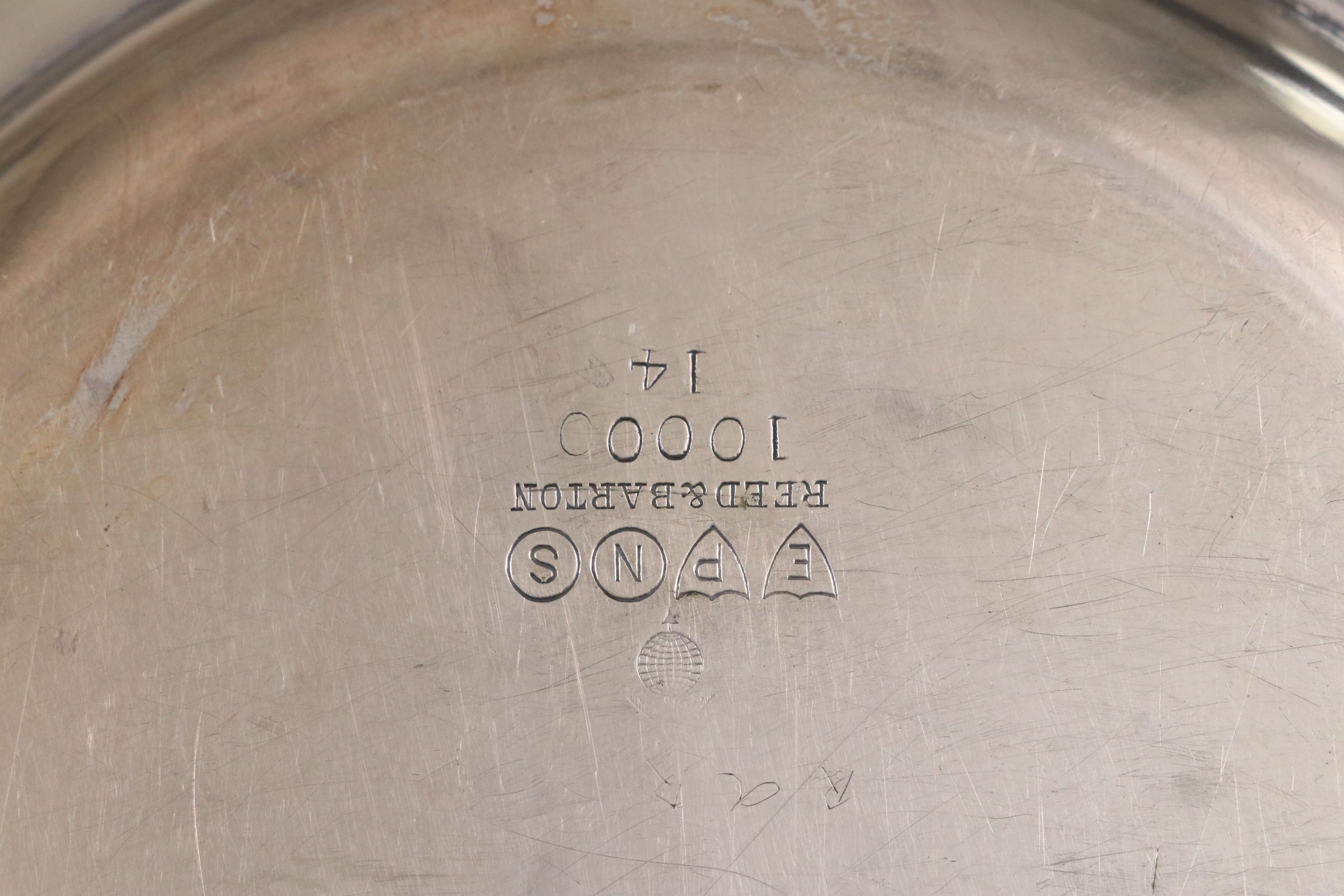 Oneida Victorian Style Silver Plate Tray with Other Metal and Glass Tableware