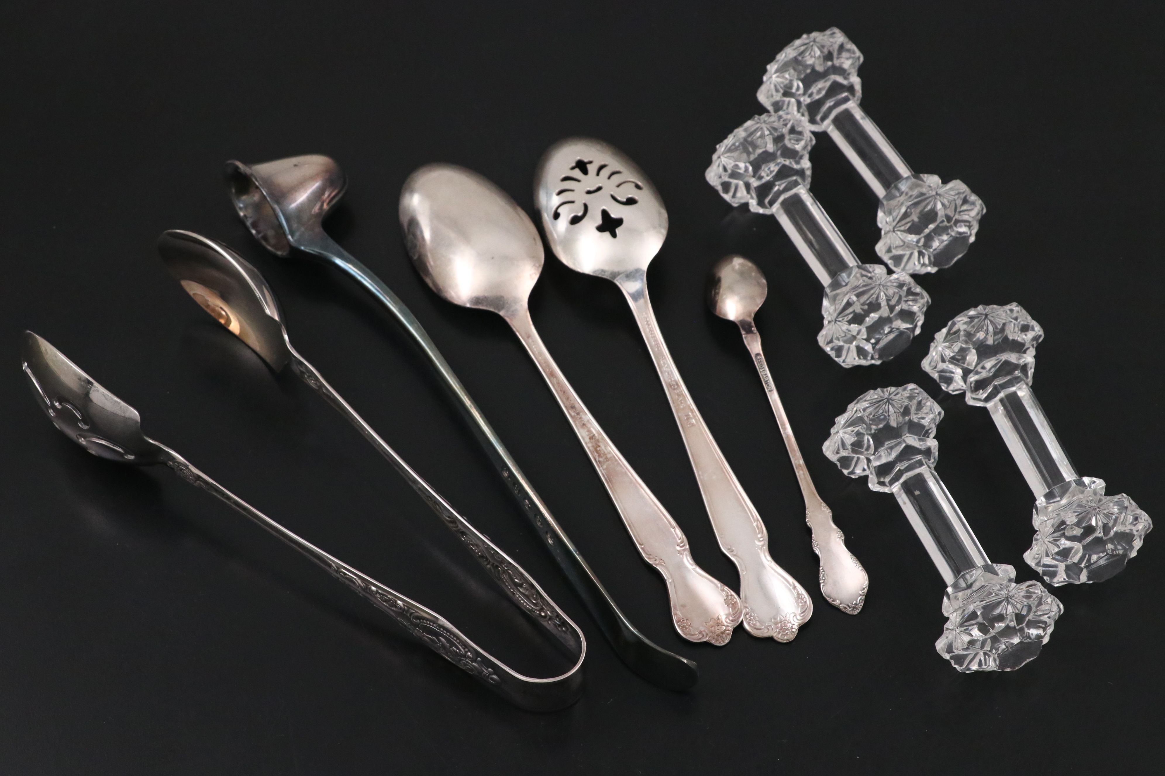 Oneida Victorian Style Silver Plate Tray with Other Metal and Glass Tableware