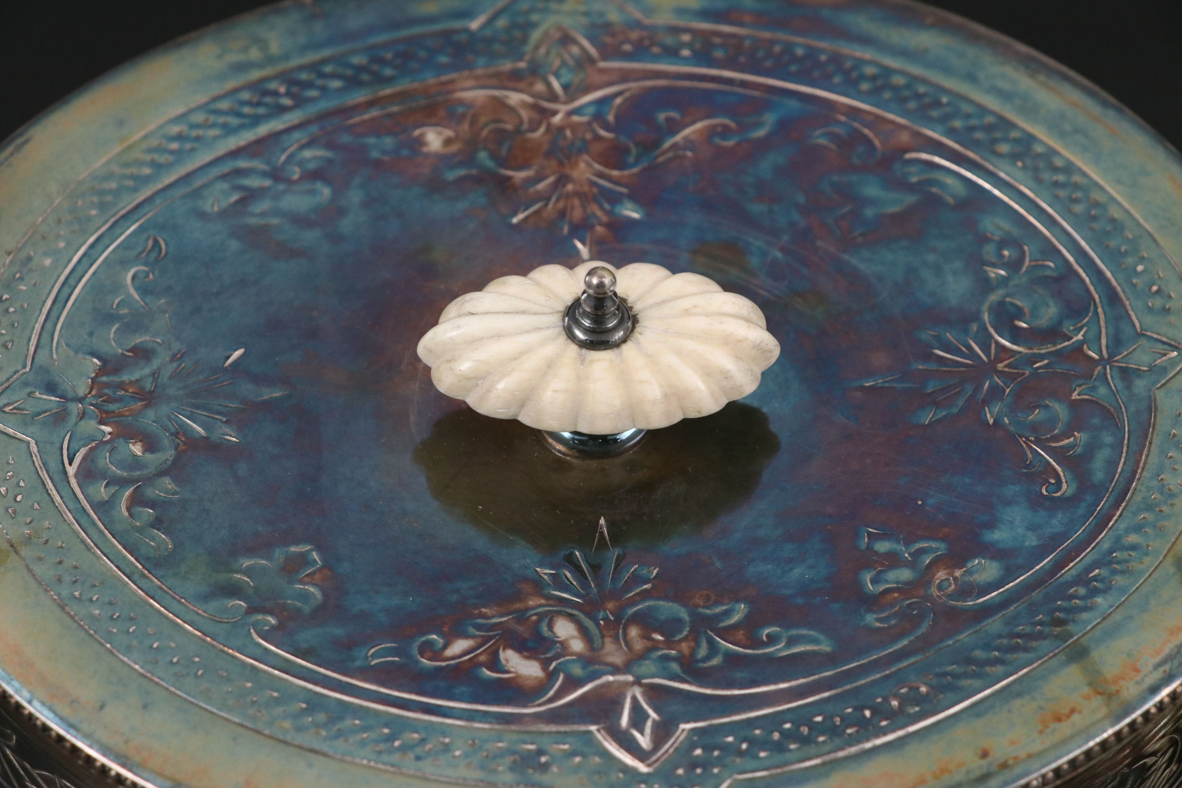 Oneida Victorian Style Silver Plate Tray with Other Metal and Glass Tableware