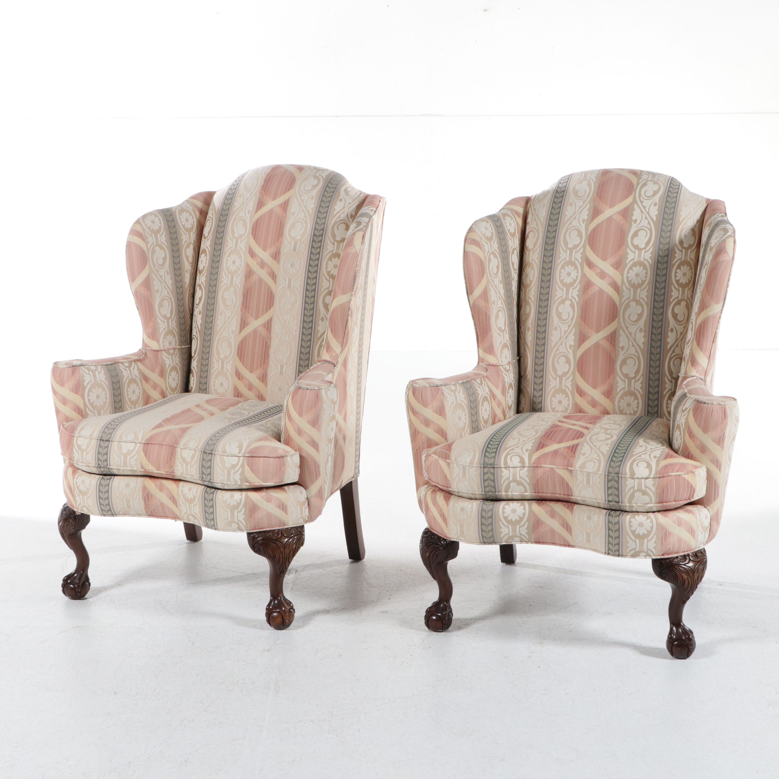 Pair of Sherrill Furniture Chippendale Style Wingback Chairs