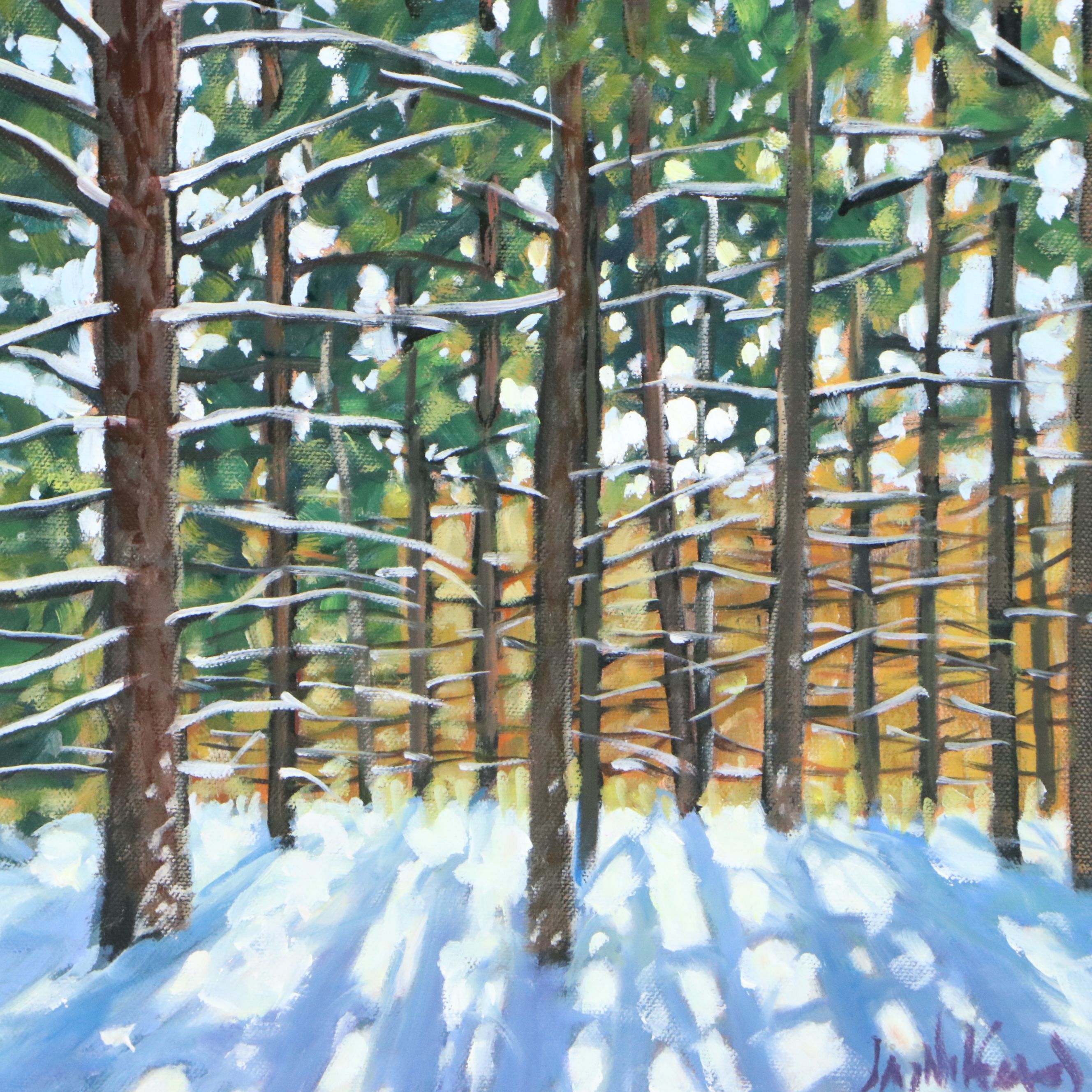 Jay Wilford Landscape Oil Painting "Winter Pines," 21st Century