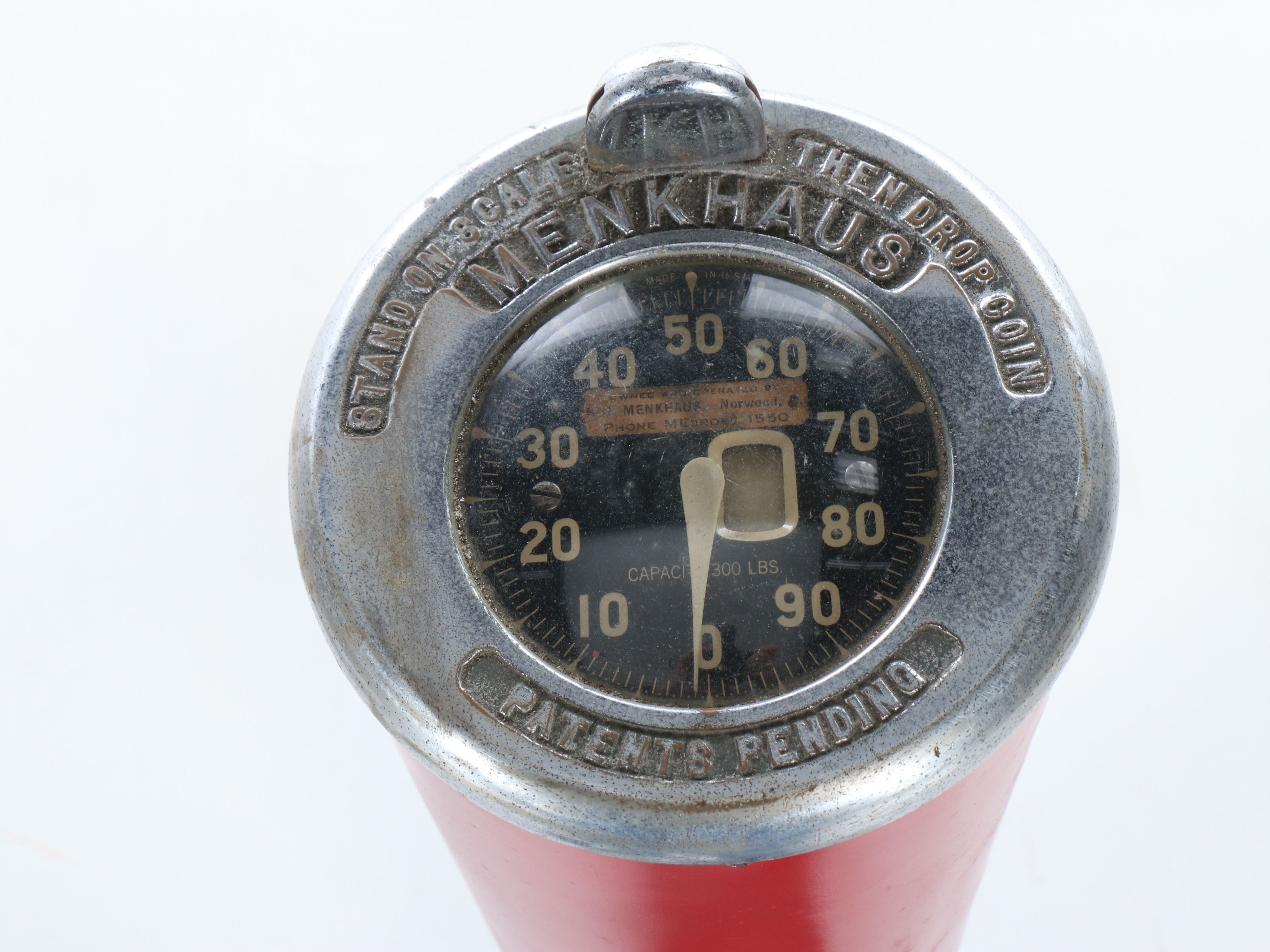 Menkhaus Coin-Operated Stand-On Scale, Mid-20th Century