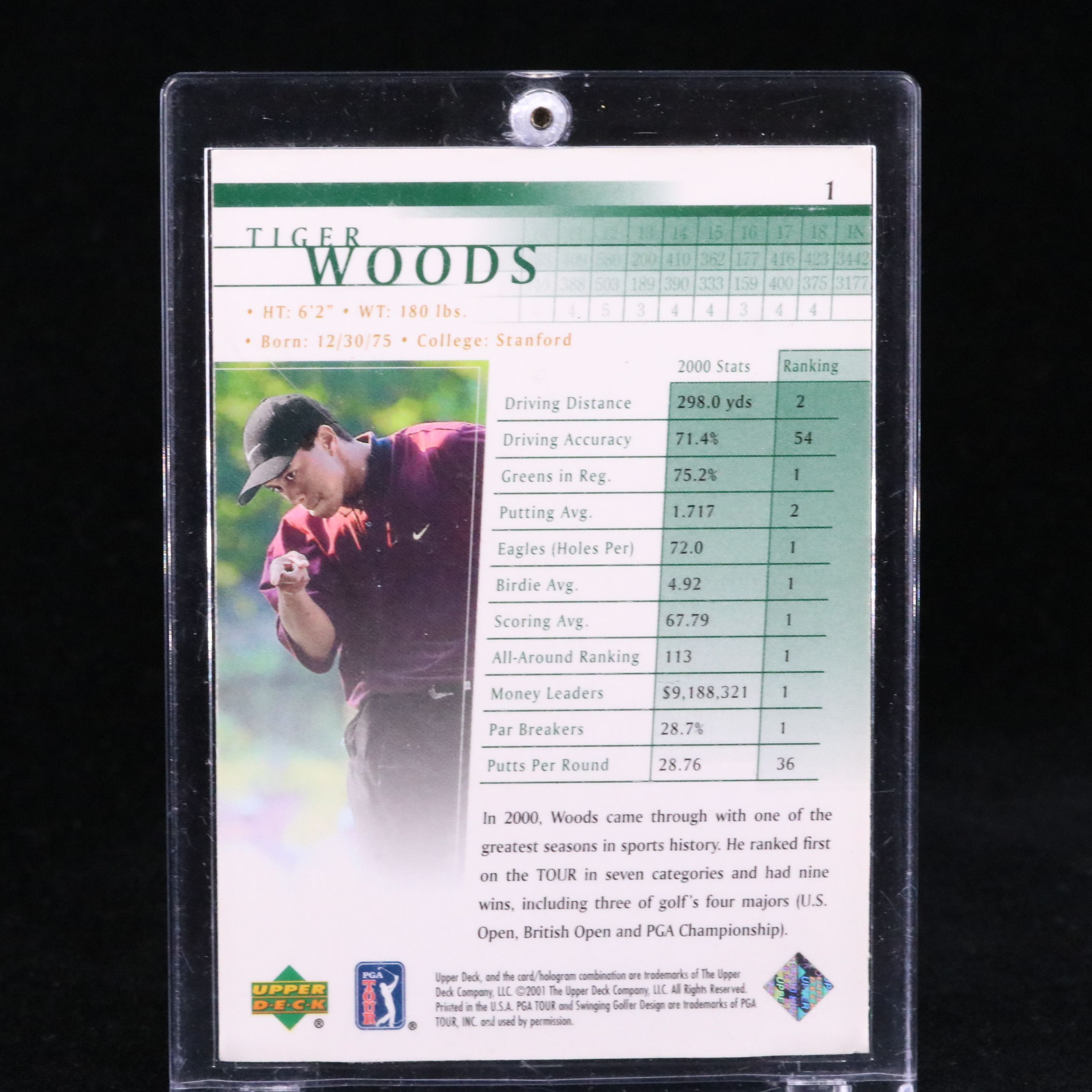 2001 Upper Deck Tiger Woods Rookie Golf Card