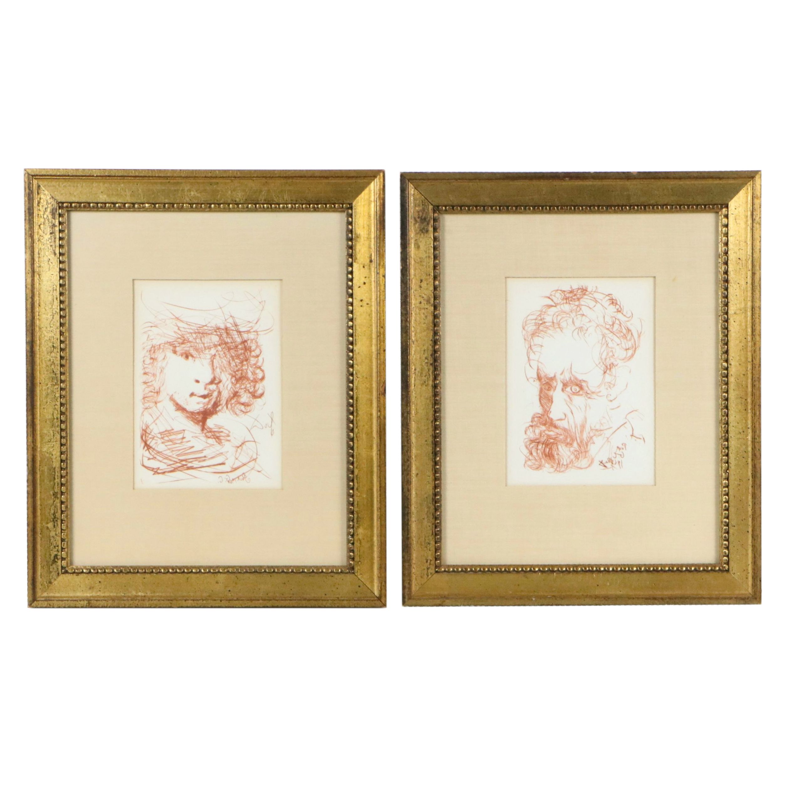 Salvador Dalí Restrike Etchings "Rembrandt van Rijn" and "Michelangelo"