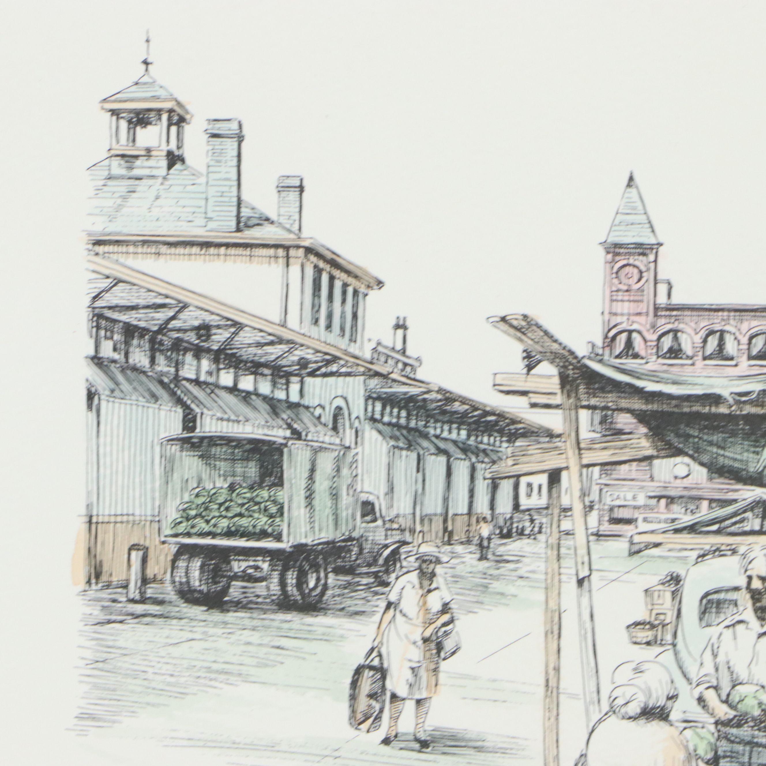 S. E. Miller Hand-Colored Lithograph "Findlay Market," Circa 1978