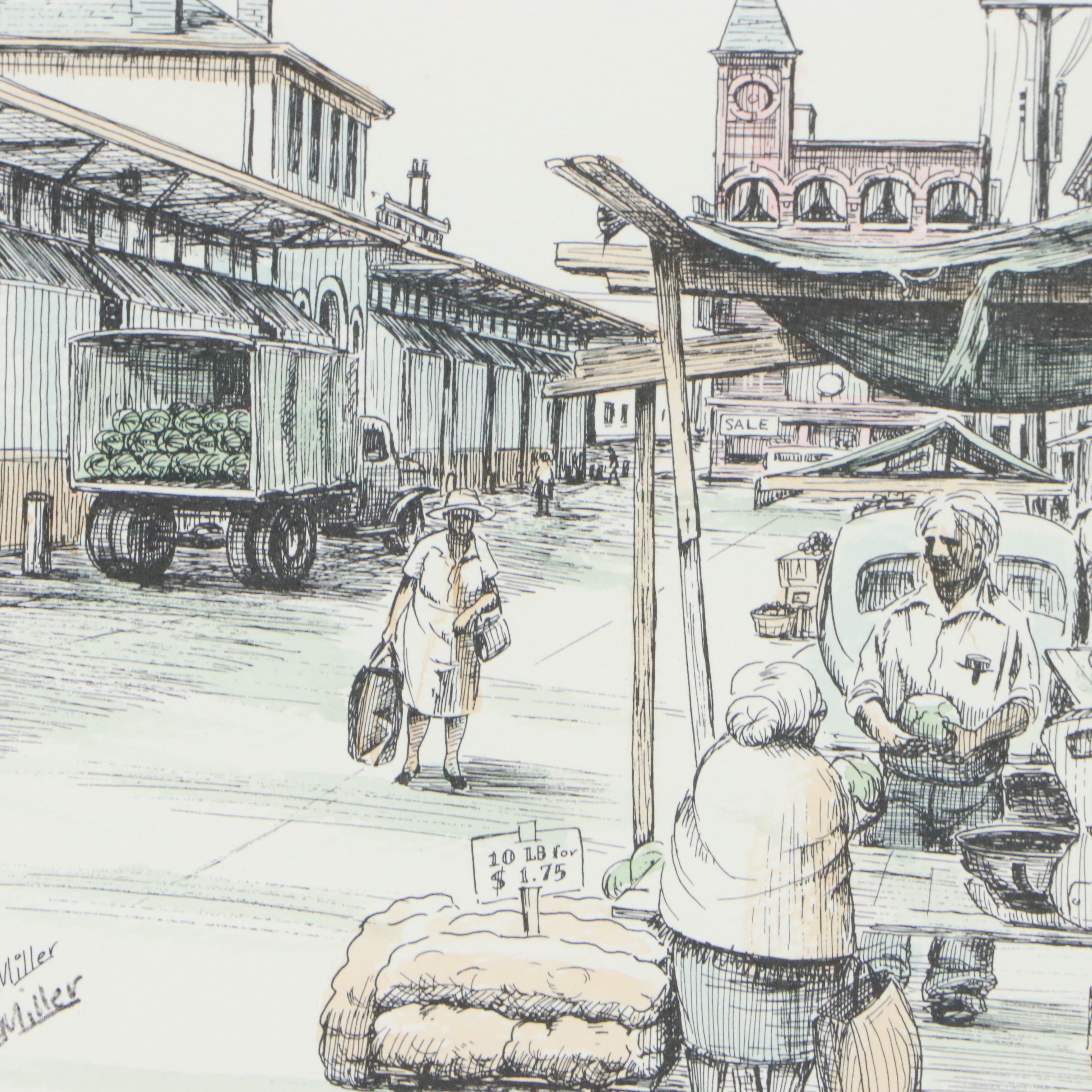 S. E. Miller Hand-Colored Lithograph "Findlay Market," Circa 1978
