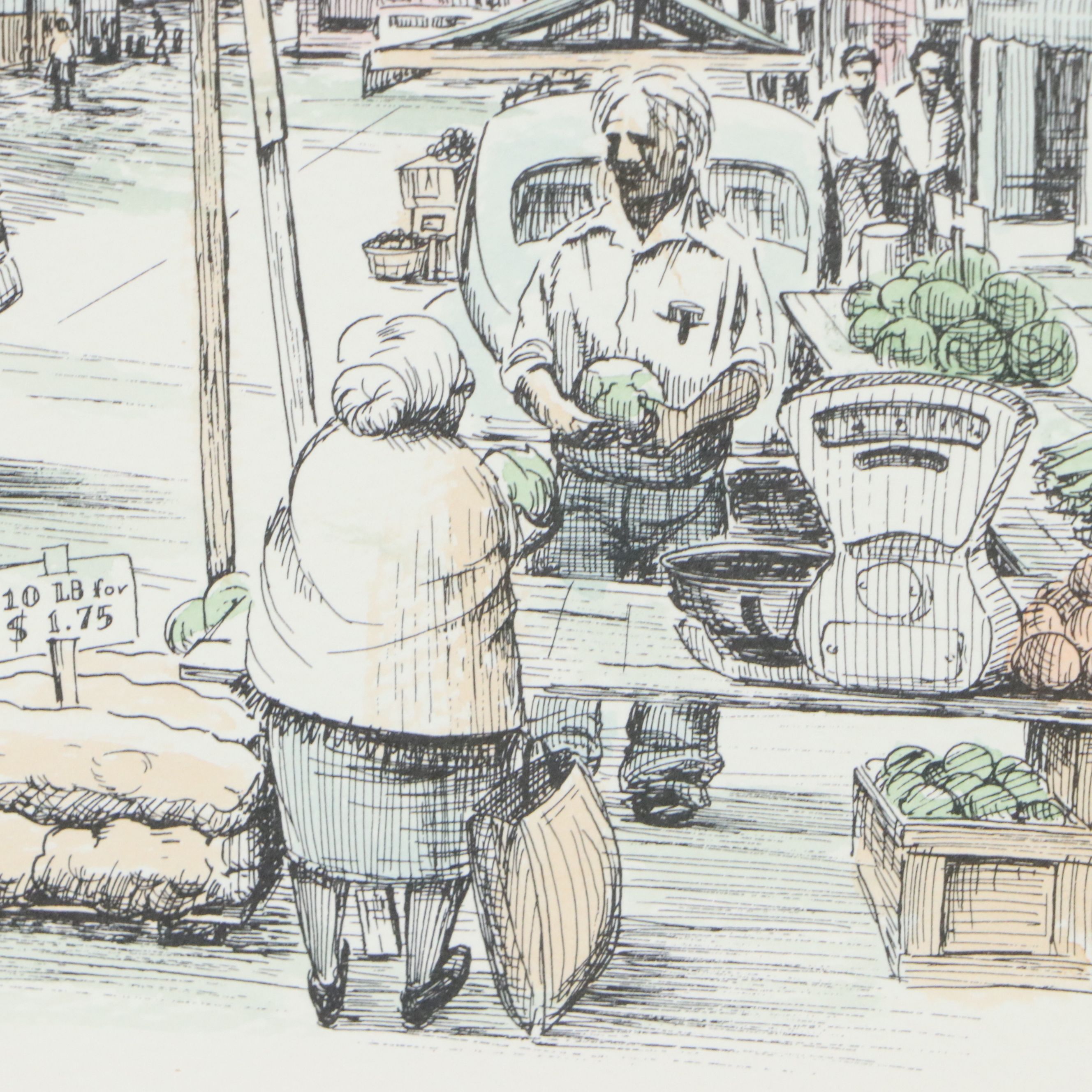 S. E. Miller Hand-Colored Lithograph "Findlay Market," Circa 1978