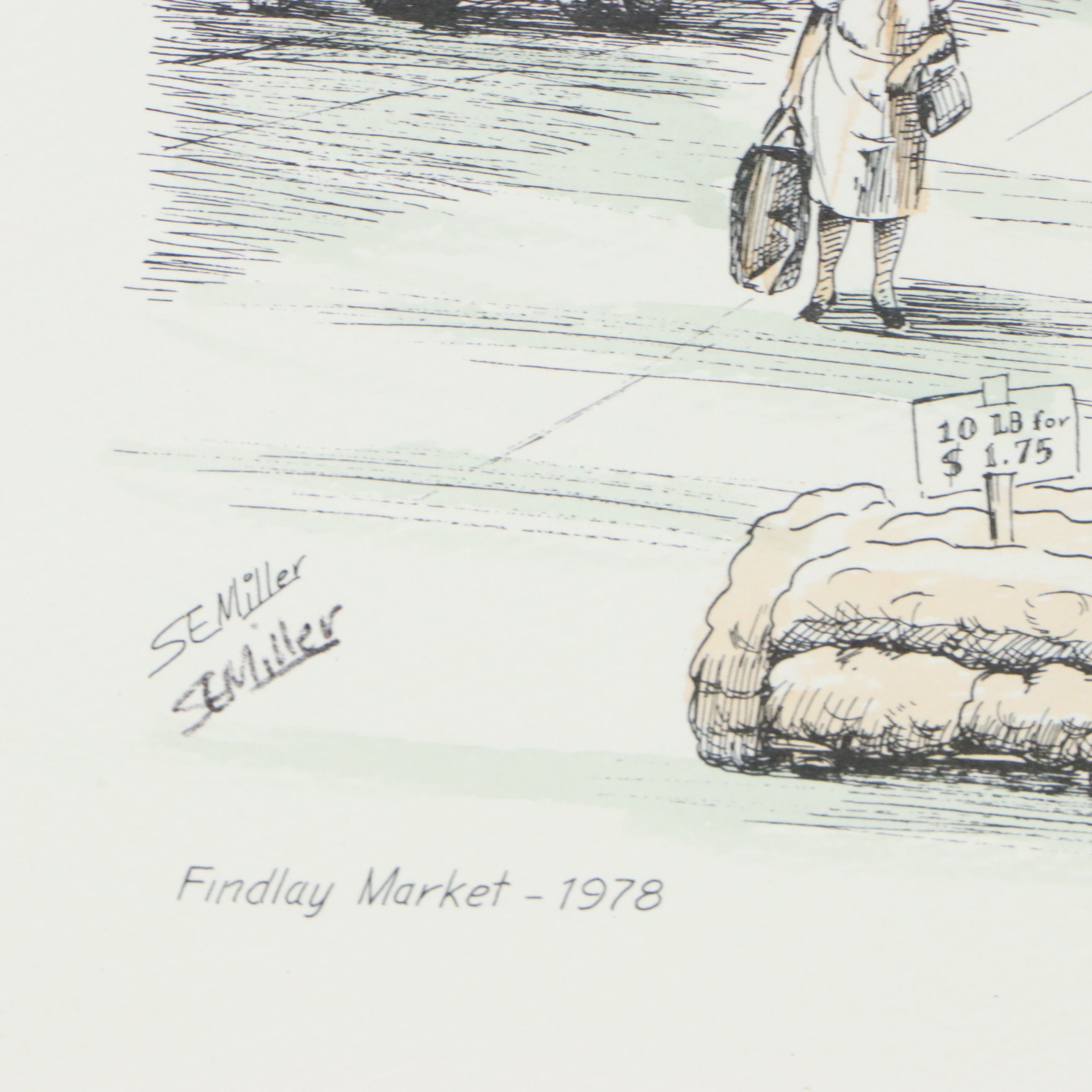 S. E. Miller Hand-Colored Lithograph "Findlay Market," Circa 1978