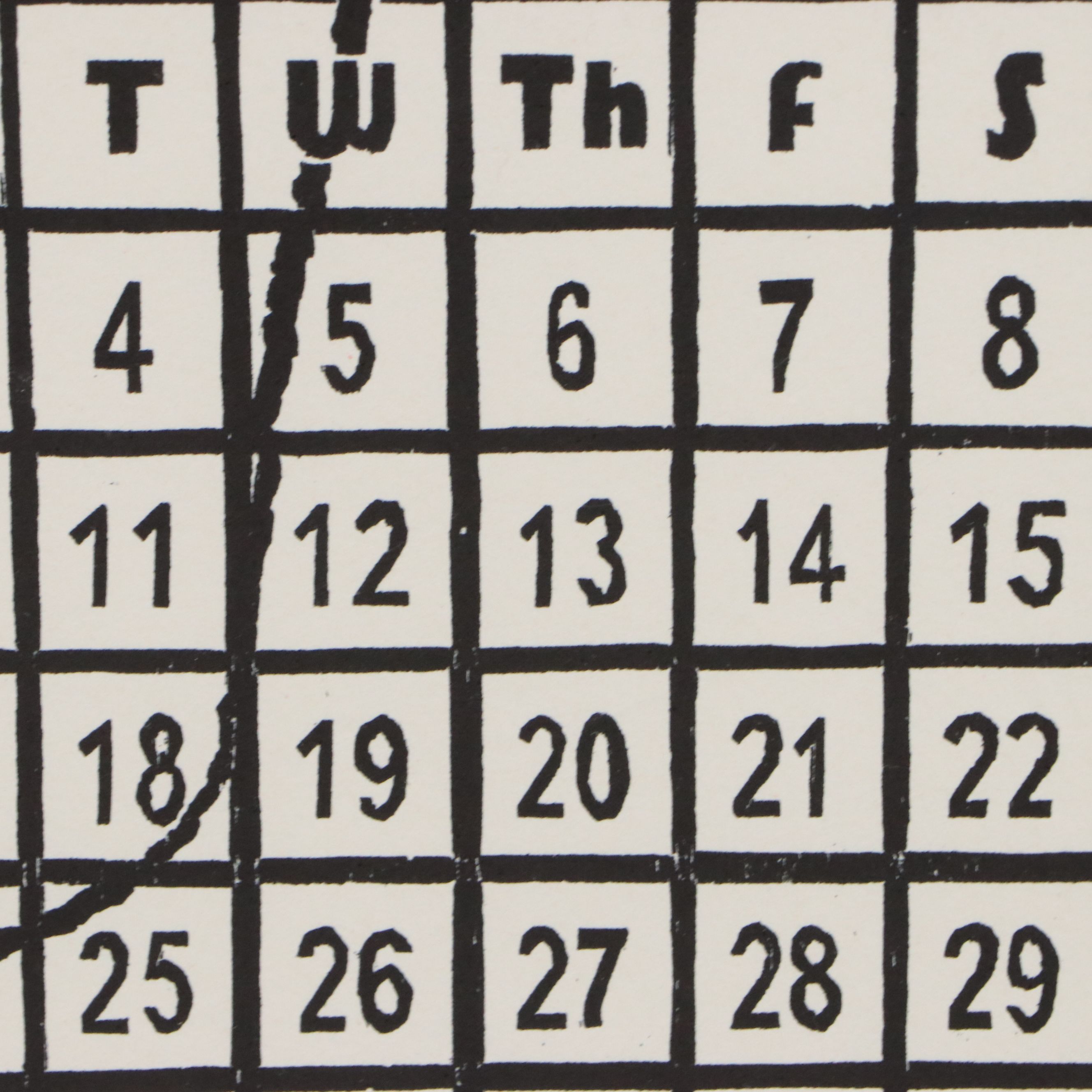 Calendar Linocut with Telephone Motif, August 2015