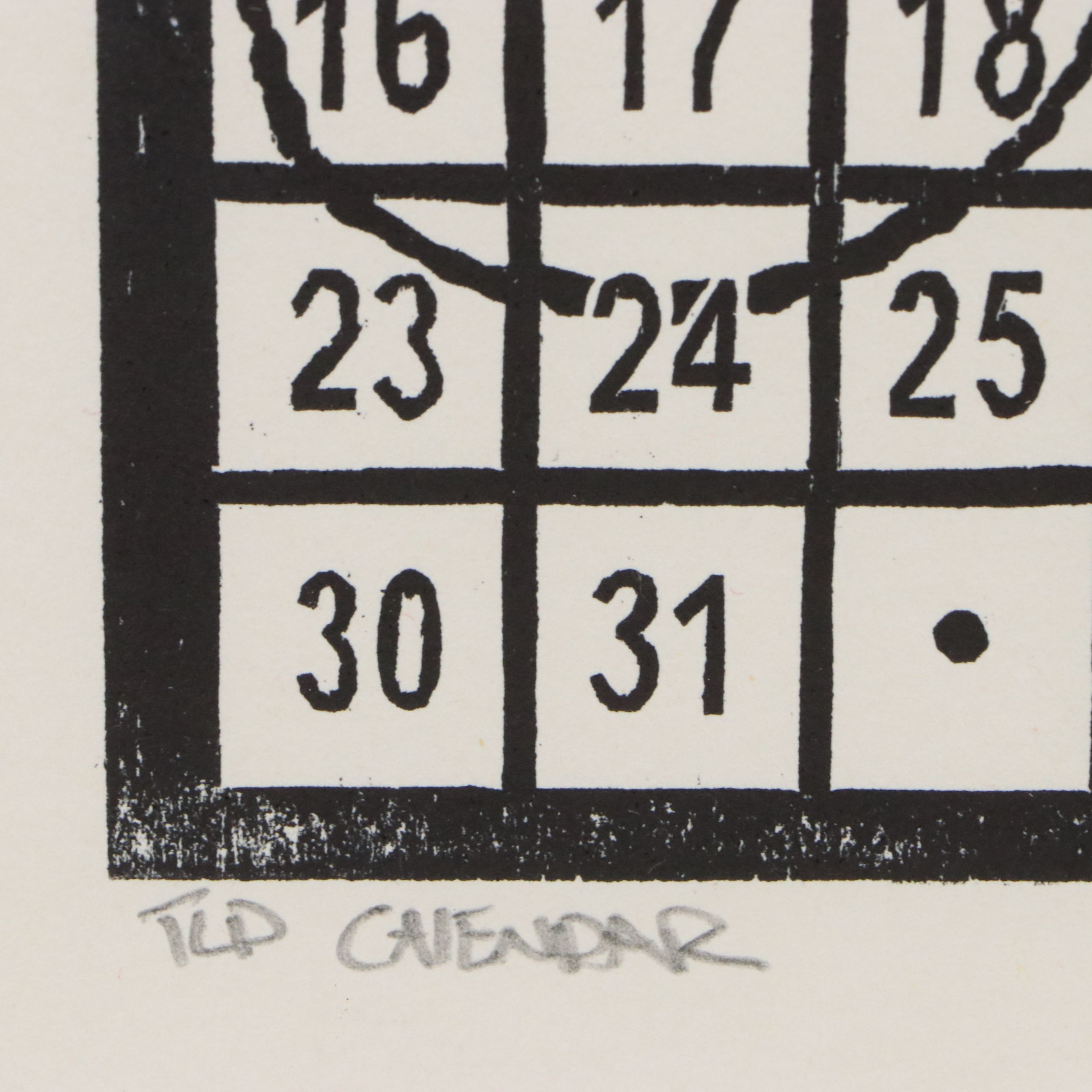 Calendar Linocut with Telephone Motif, August 2015