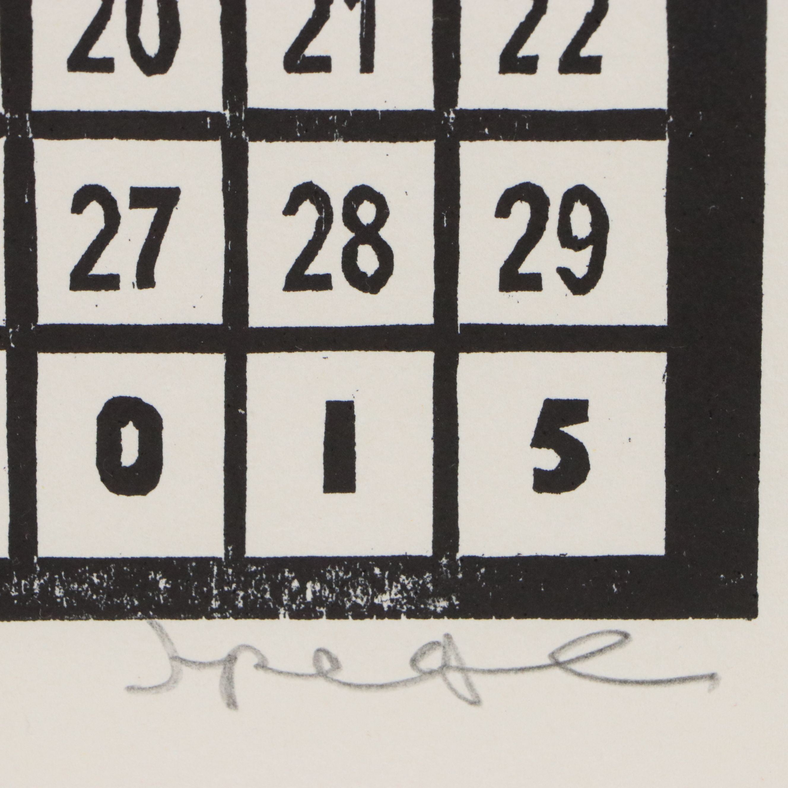 Calendar Linocut with Telephone Motif, August 2015