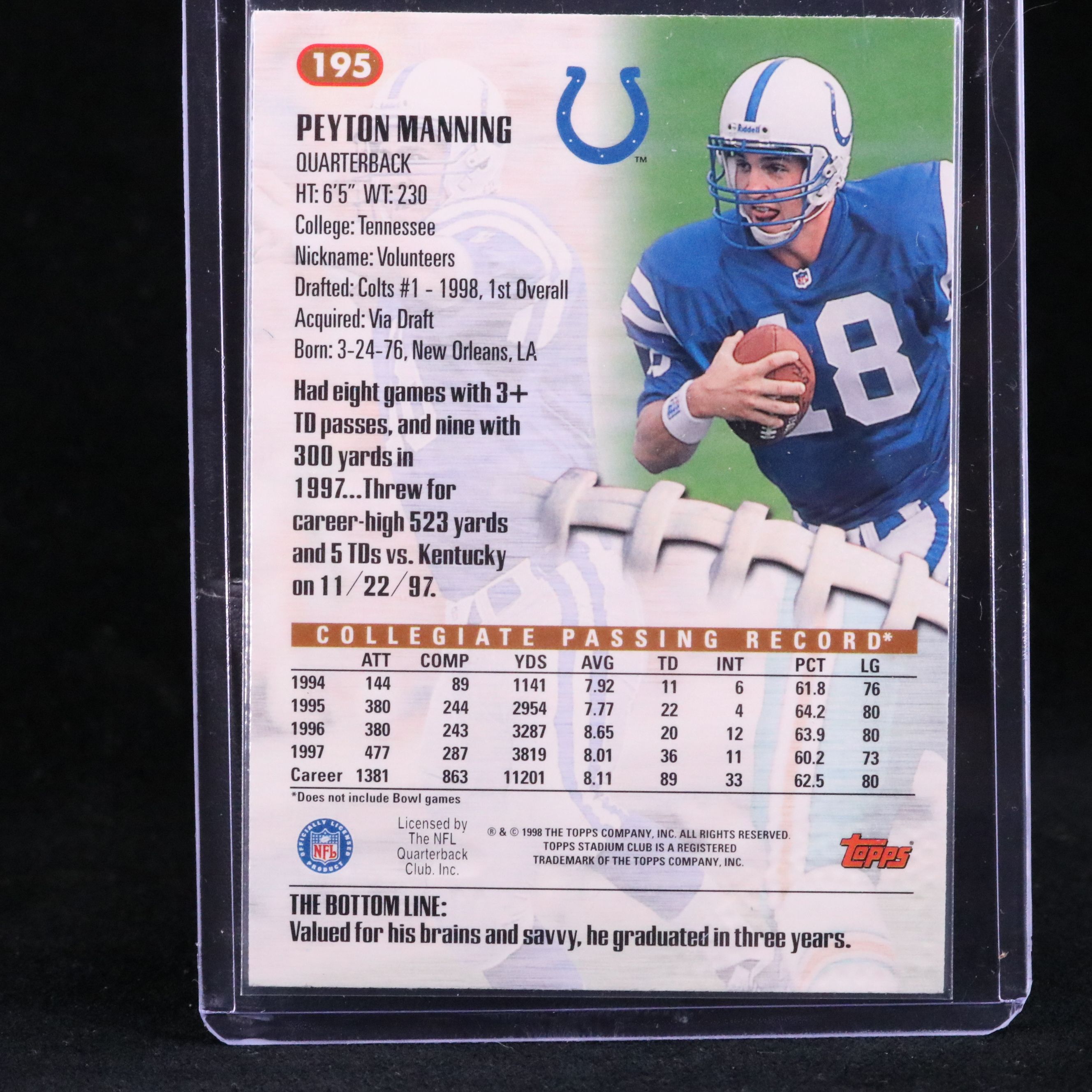 1998 Topps Stadium Club Peyton Manning Rookie Card