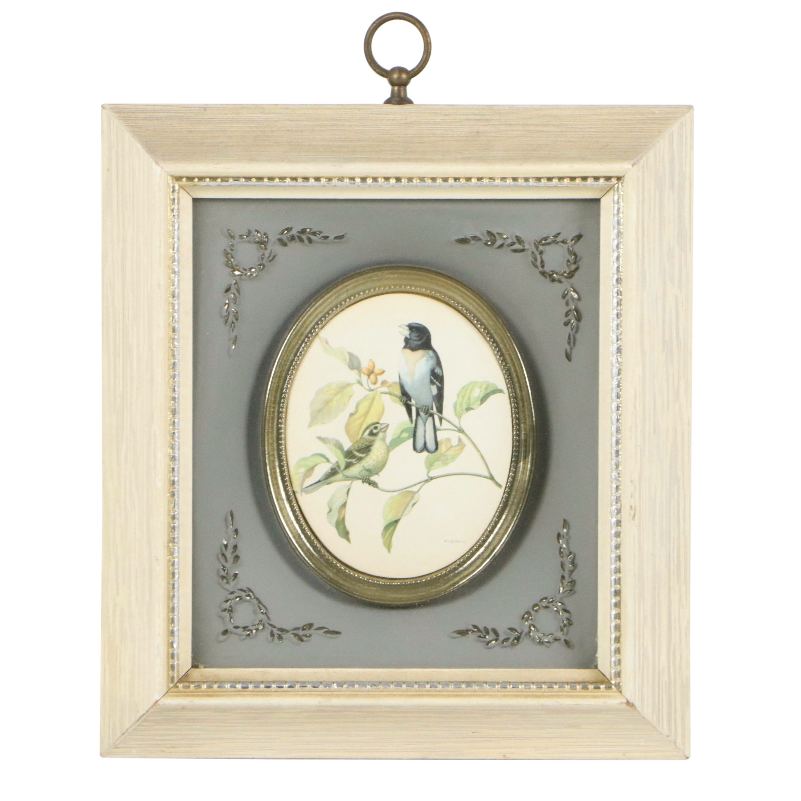 After Rudolph Freund Offset Lithograph "Rose-breasted Grosbeak on Fall Dogwood"