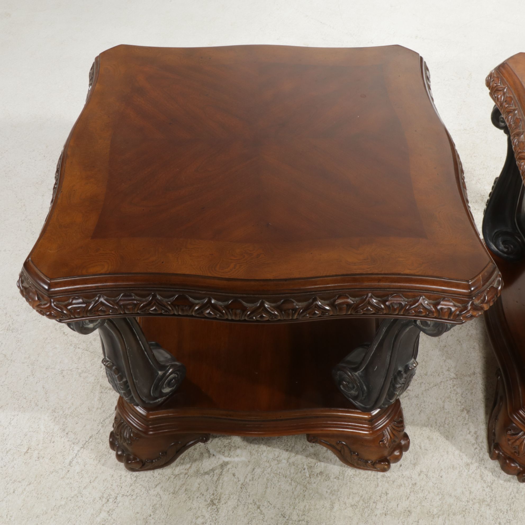 Pair of Neoclassical Style Open Shelf End Tables, 21st Century