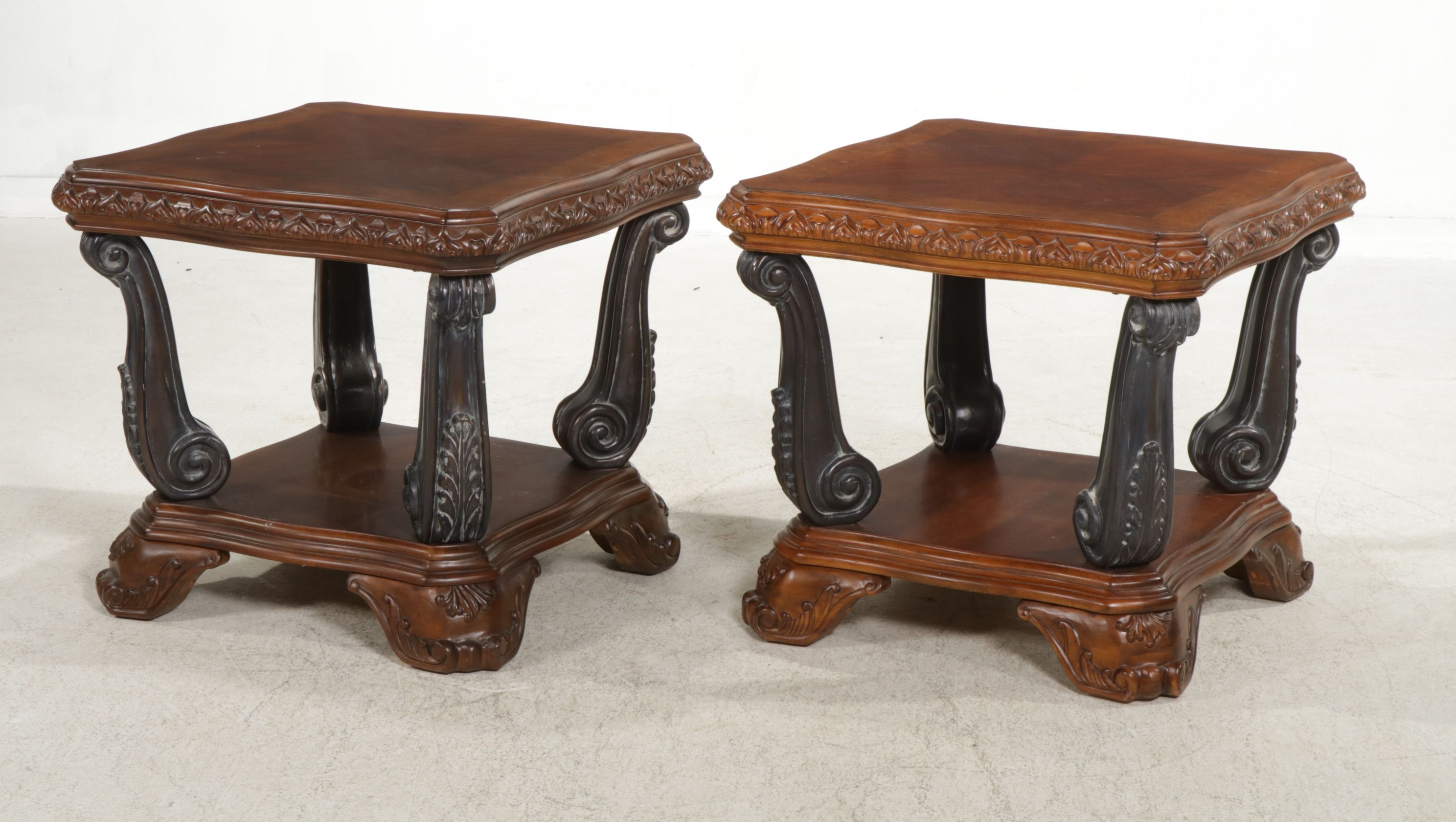 Pair of Neoclassical Style Open Shelf End Tables, 21st Century