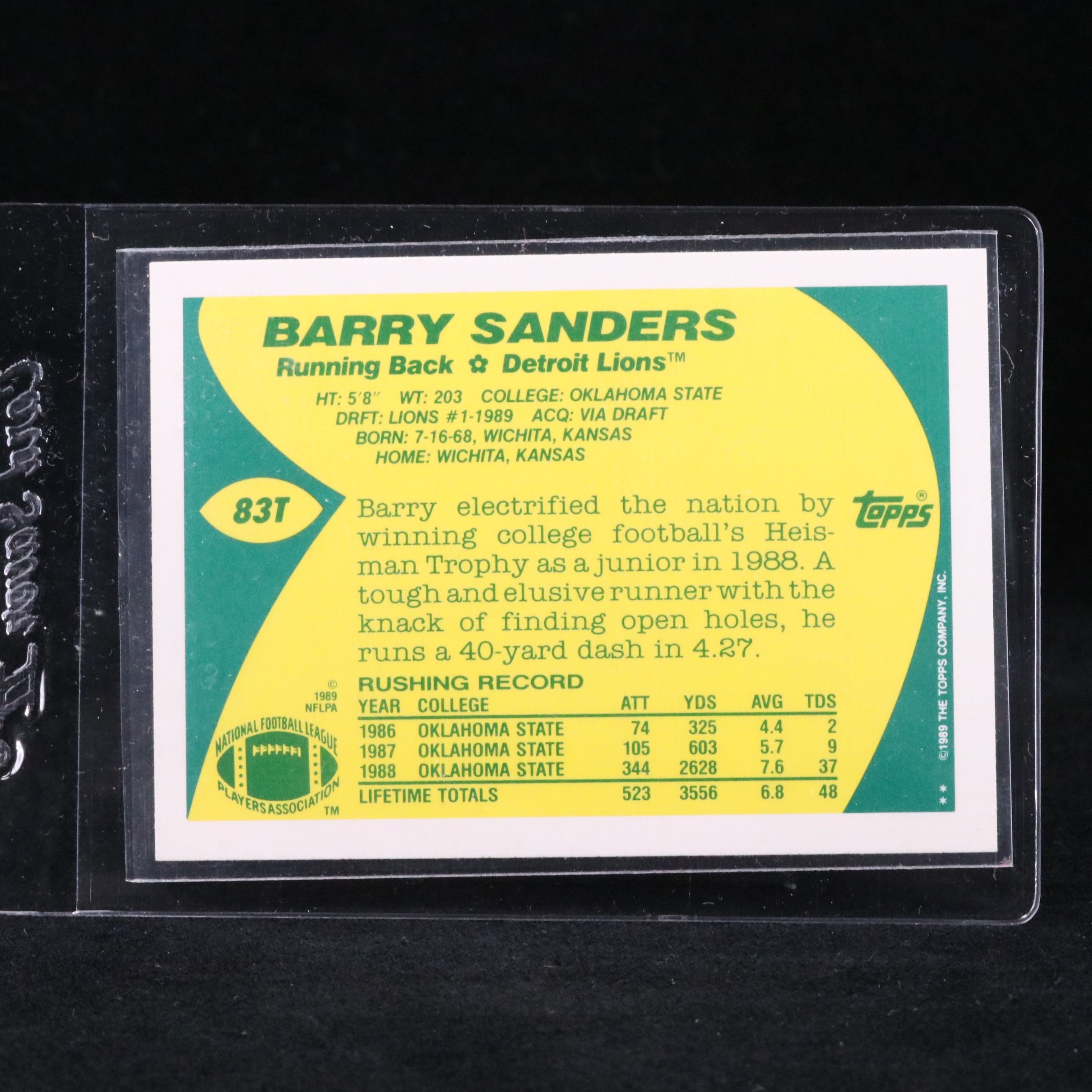 1989 Topps Traded Barry Sanders Detroit Lions Rookie Football Card