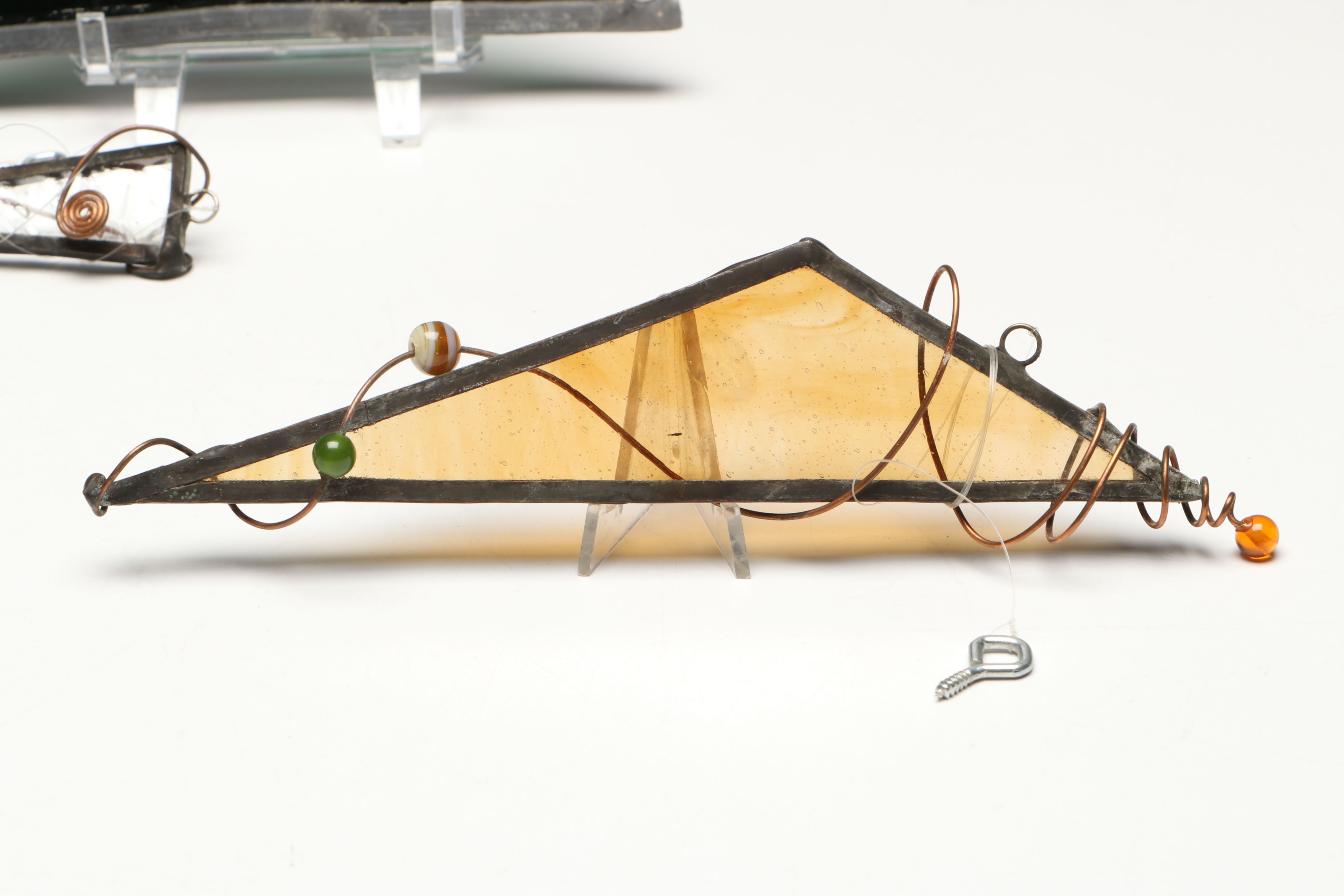 Reverse Painted Stained Glass Hanging with Hammered Utensils, More Décor