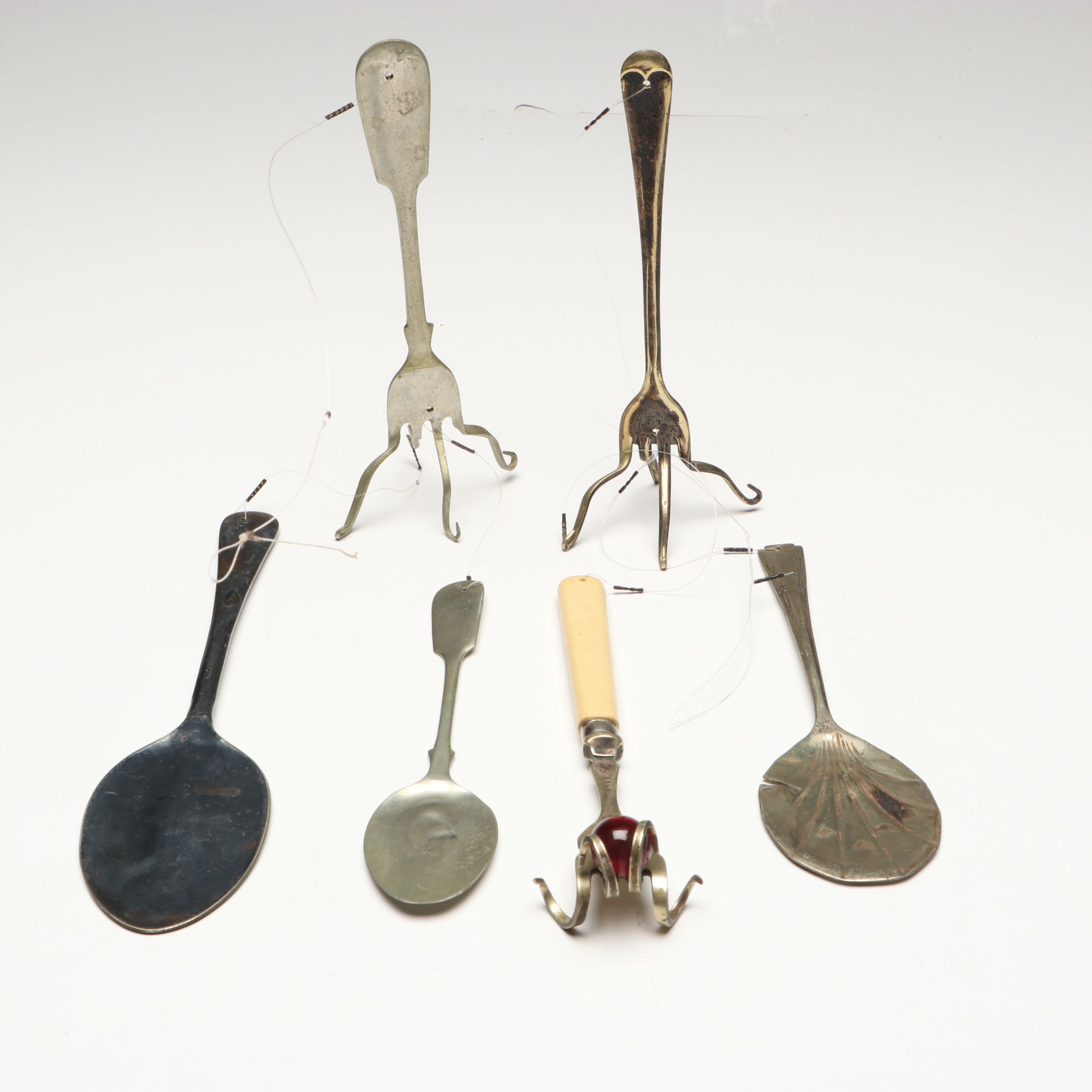 Reverse Painted Stained Glass Hanging with Hammered Utensils, More Décor