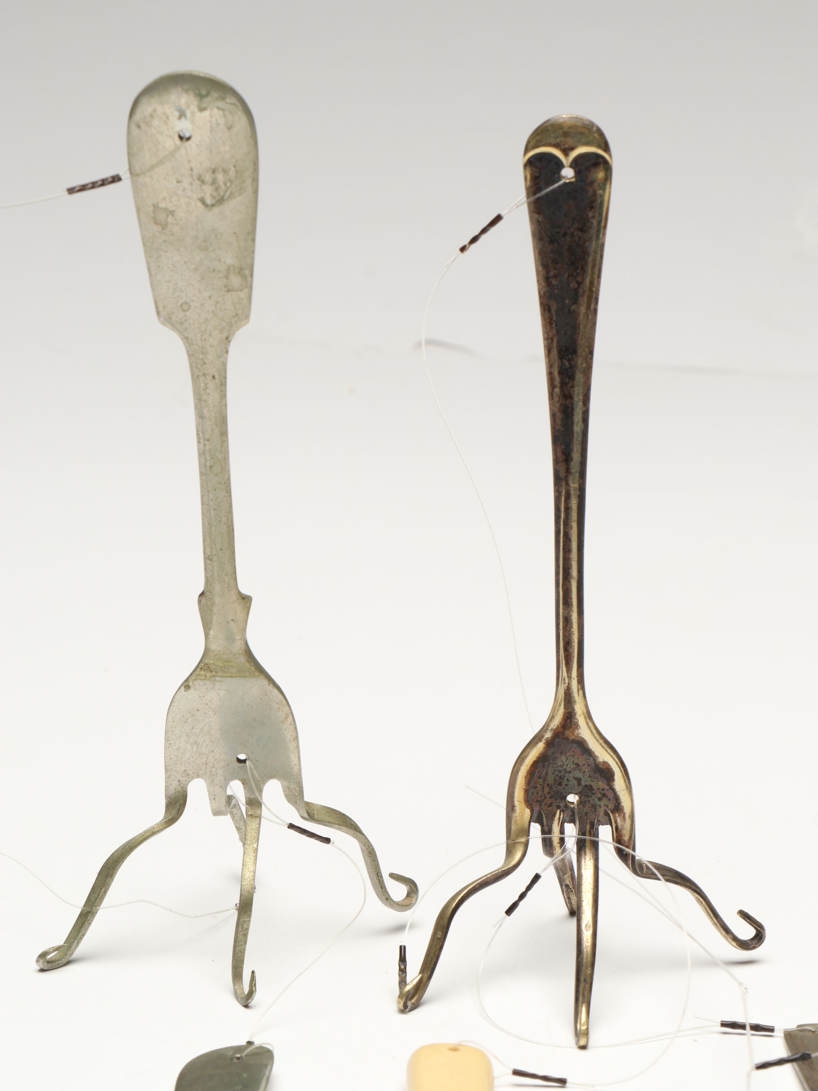 Reverse Painted Stained Glass Hanging with Hammered Utensils, More Décor