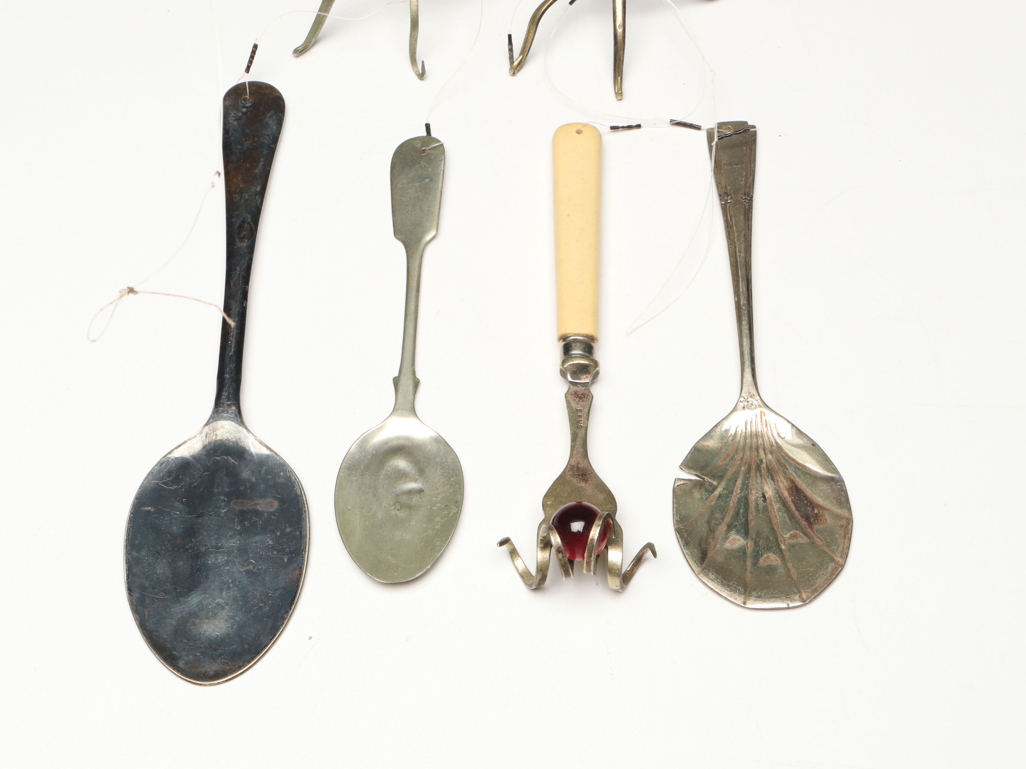 Reverse Painted Stained Glass Hanging with Hammered Utensils, More Décor