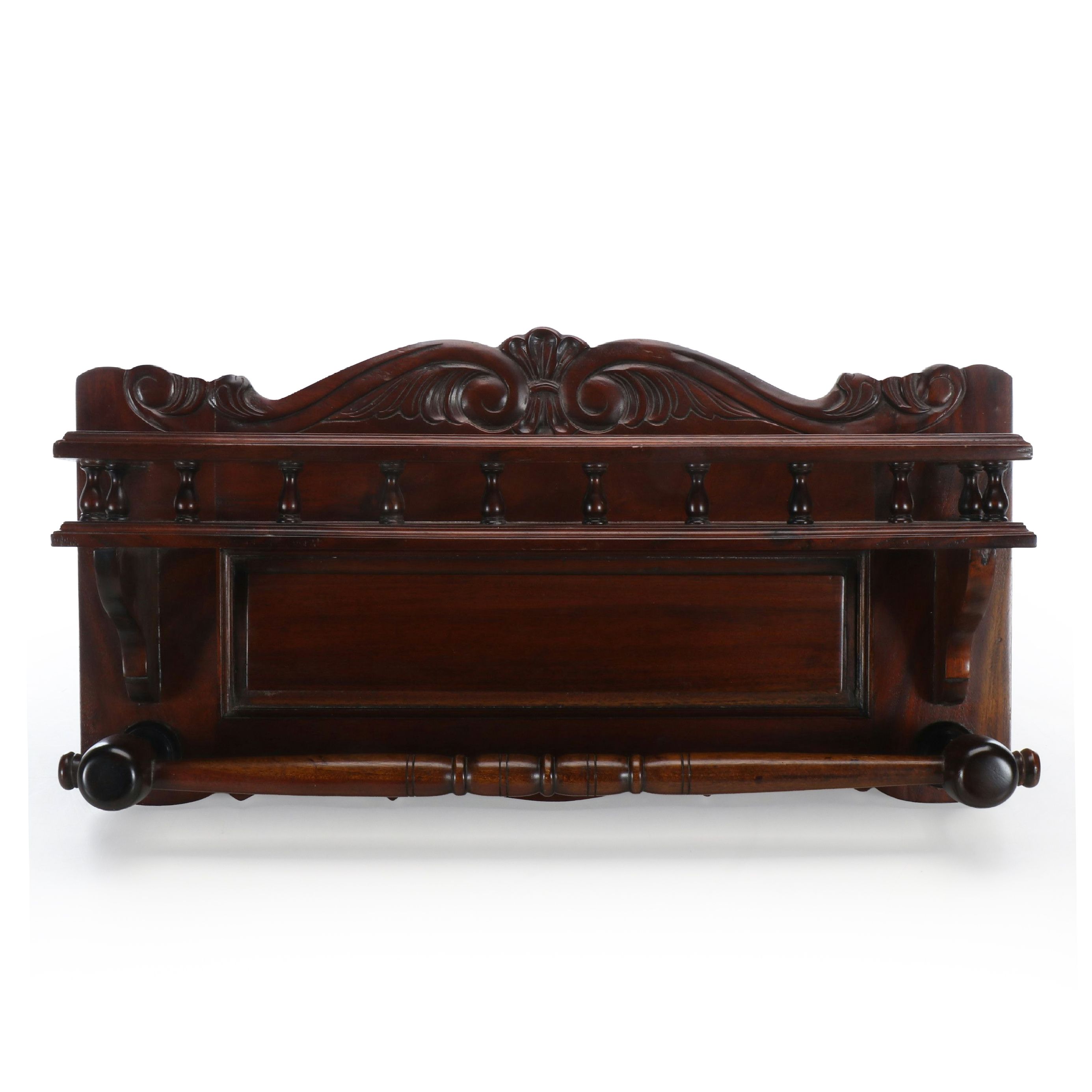 Victorian Carved Mahogany Wall-Mounted Towel and Toiletries Rack