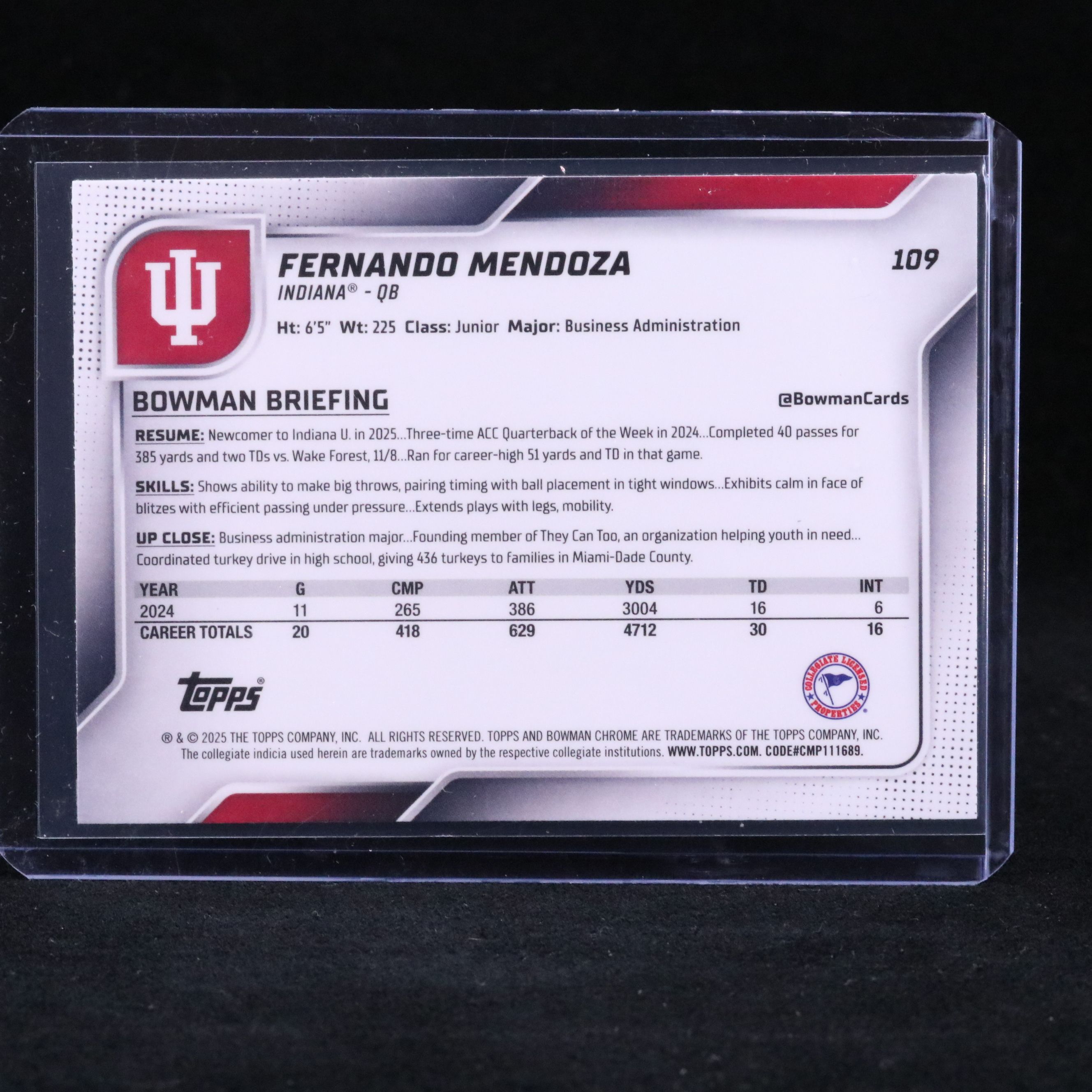 2025 Bowman Chrome Fernando Mendoza Bowman 1st Football Card