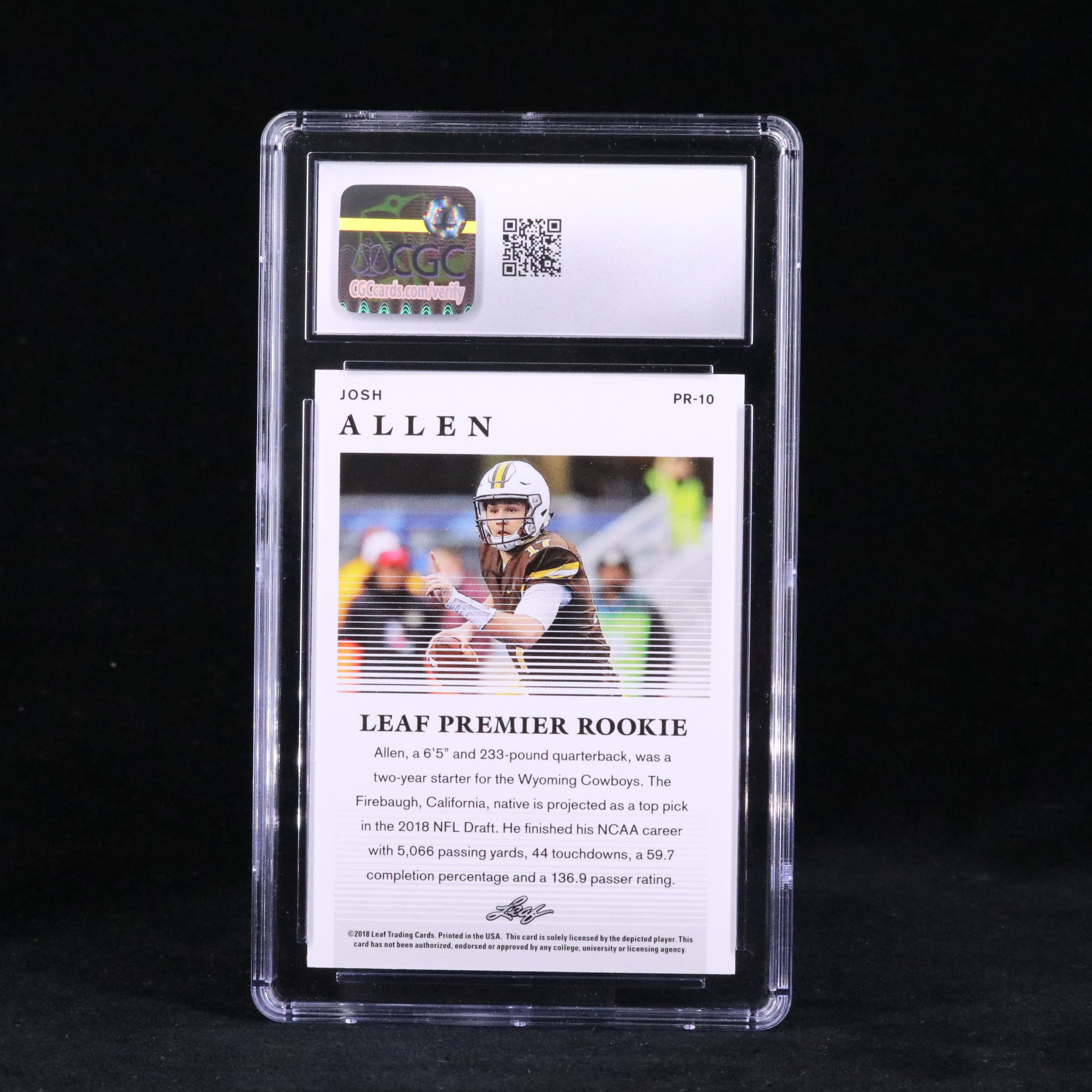 2018 Leaf Josh Allen Premier Rookie Football Card Graded CGC 10